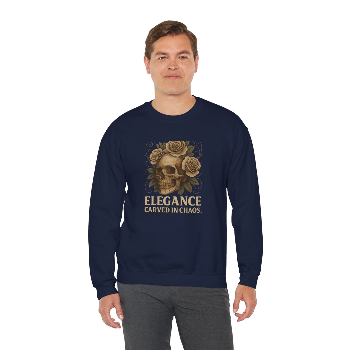 ELEGANCE CARVED IN CHAOS Unisex Crewneck Sweatshirt – Heavy Blend Pullover for Casual Wear | Cozy Streetwear Gift for Her, Feminist Fashion Statement