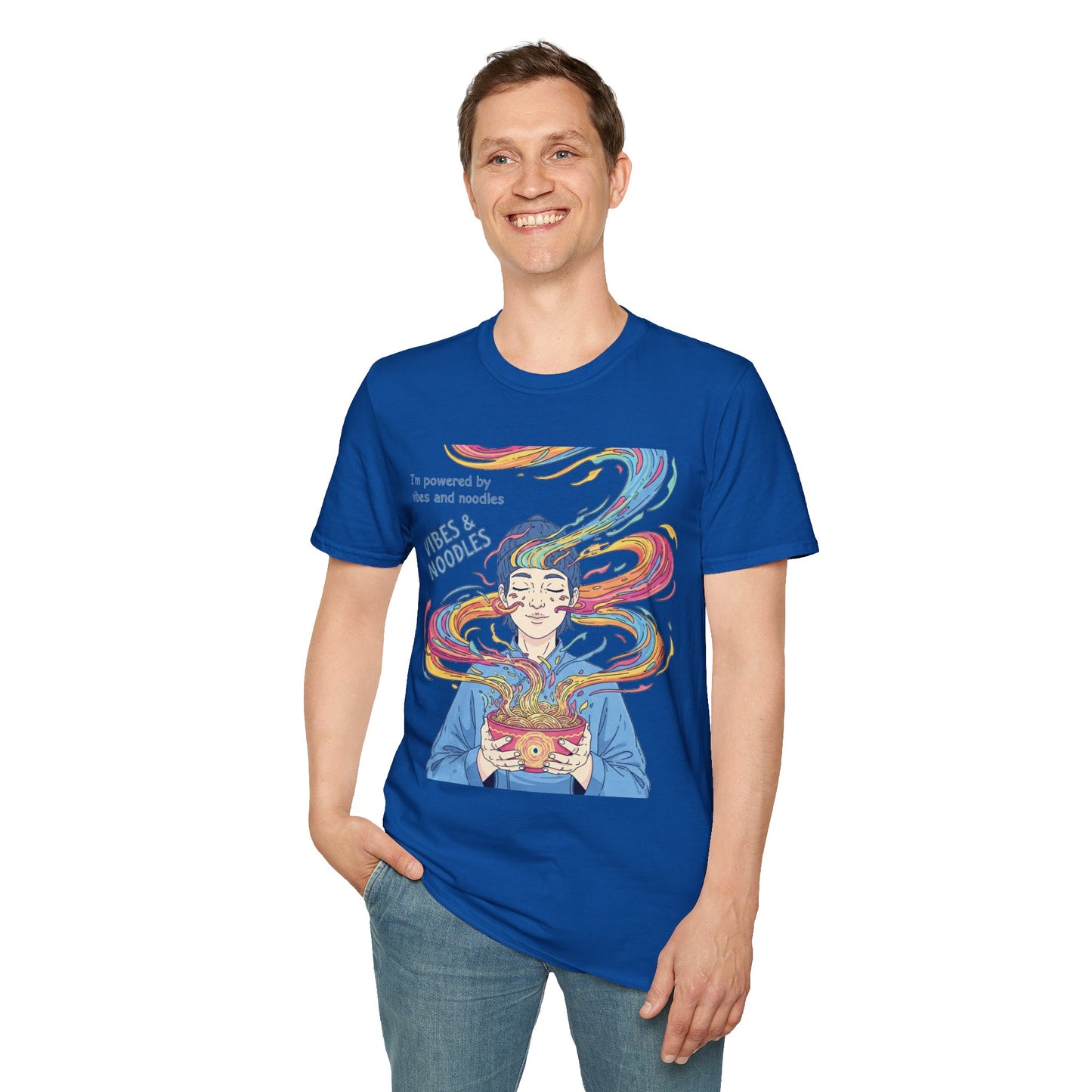 Vibes and Noodles Graphic Tee – Unisex Softstyle T-Shirt, Fun Quirky Apparel, Gift for Food Lovers, Casual Everyday Wear