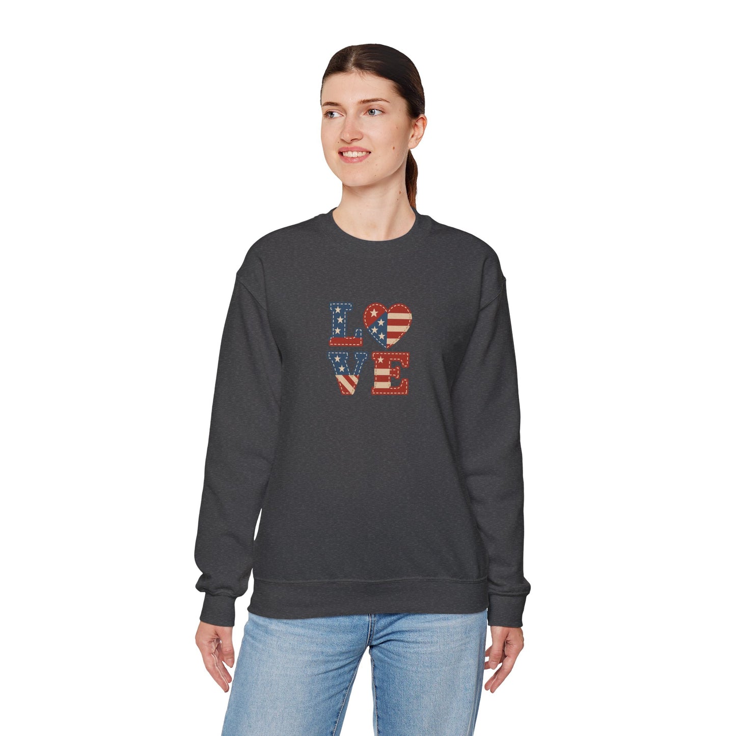 Patriotic Love Sweatshirt | Unisex Crewneck, Cozy Top for Celebrations, Gifts, Independence Day, Casual Style, Everyday Comfort