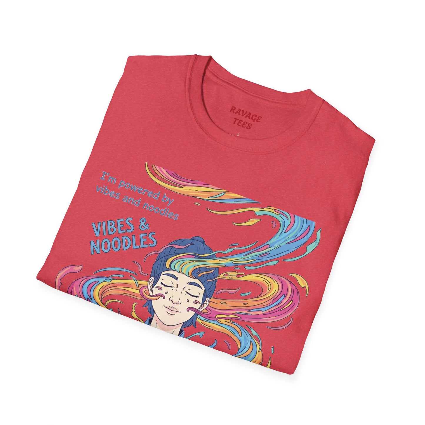 Vibes and Noodles Graphic Tee – Unisex Softstyle T-Shirt, Fun Quirky Apparel, Gift for Food Lovers, Casual Everyday Wear
