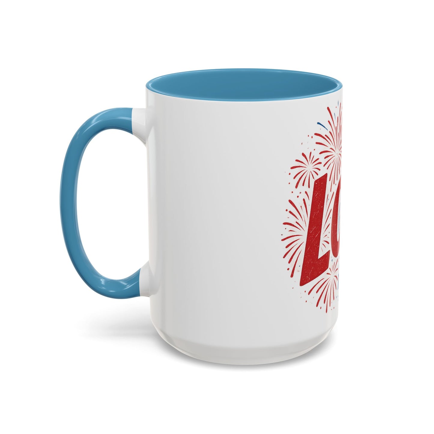 Patriotic Love Coffee Mug for Independence Day, Love Mug, Fireworks Gift, Holiday Drinkware, Celebration Cup