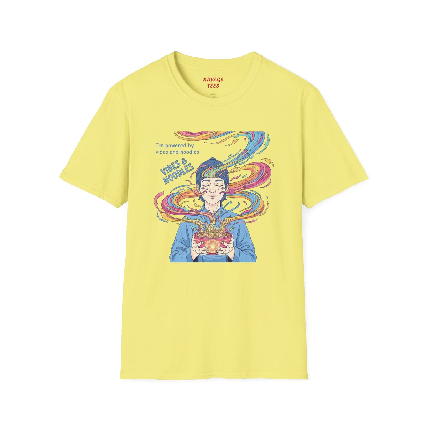 Vibes and Noodles Graphic Tee – Unisex Softstyle T-Shirt, Fun Quirky Apparel, Gift for Food Lovers, Casual Everyday Wear