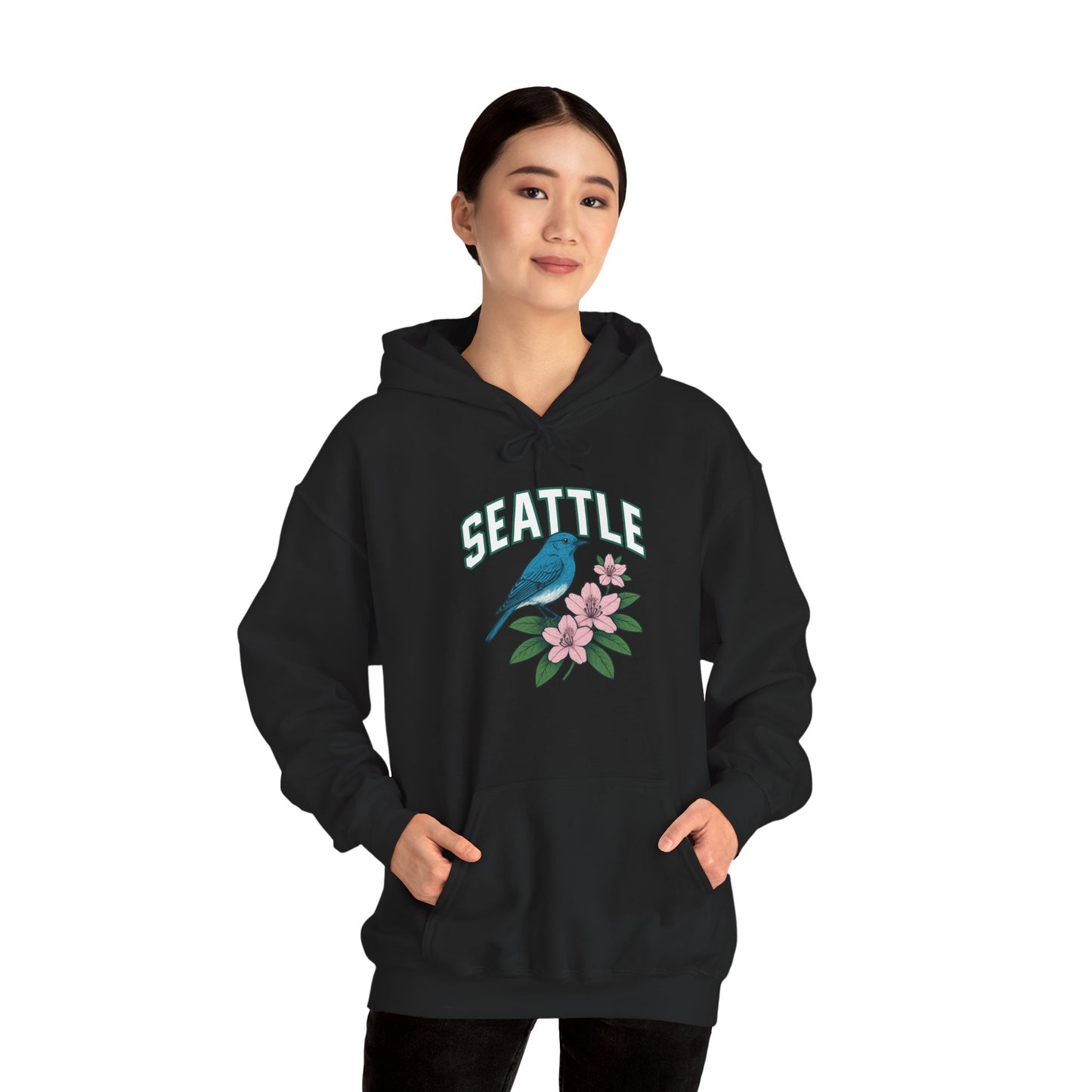 Seattle Bird & Floral Unisex Hoodie, Cozy Sweatshirt, Gift for Nature Lovers, Casual Wear, Travel Souvenir, Relaxed Style
