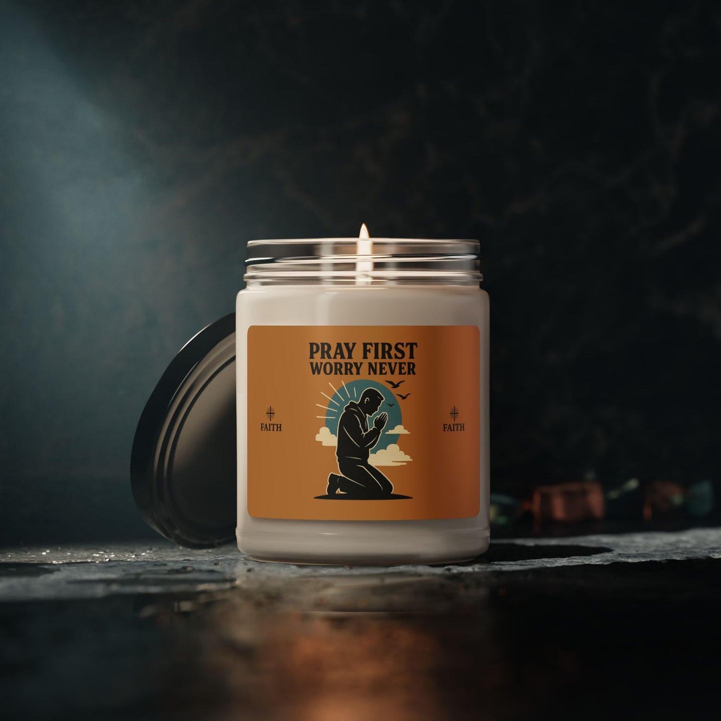 Pray First, Worry Never Scented Soy Candle | 9oz | Meditation, Gift for Faith, Aromatherapy, Self-Care, Home Decor
