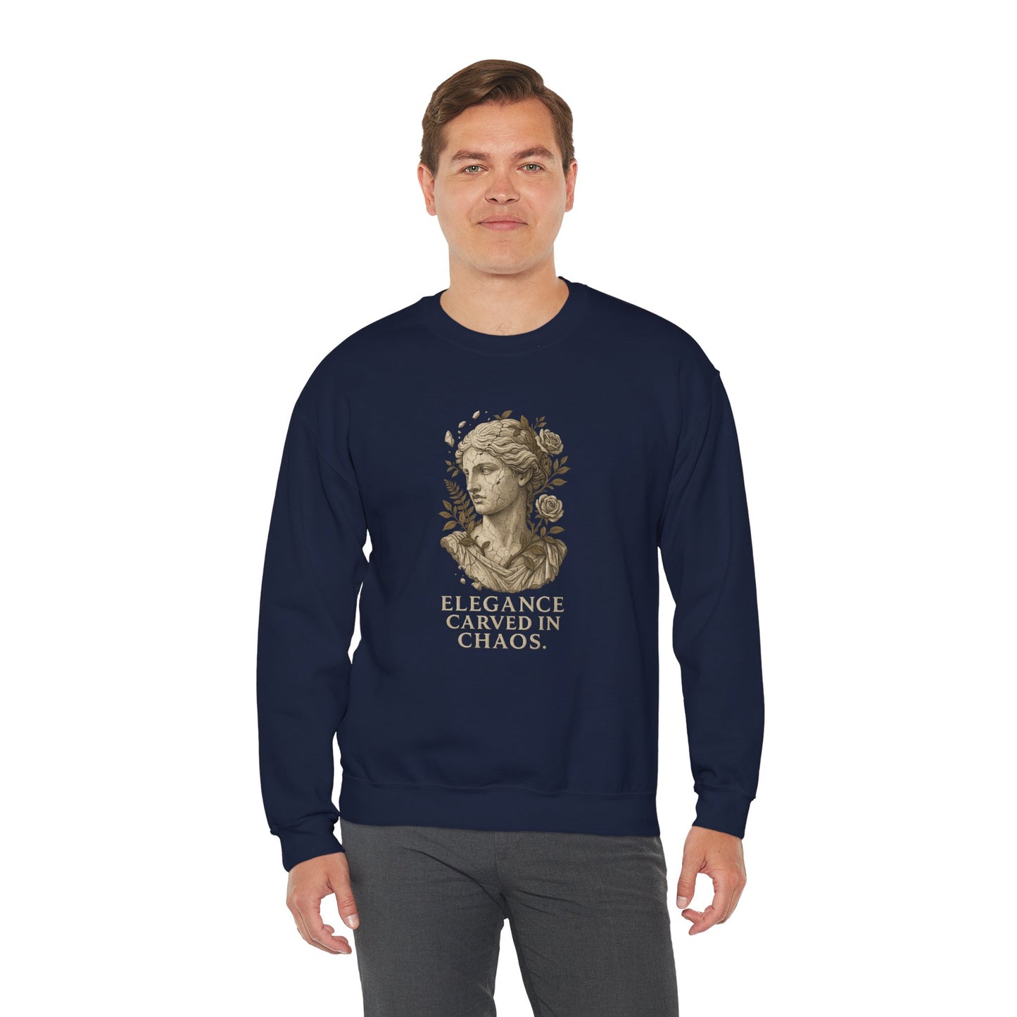ELEGANCE CARVED IN CHAOS Unisex Crewneck Sweatshirt – Heavy Blend Pullover for Casual Wear | Cozy Streetwear Gift for Her, Feminist Fashion Statement