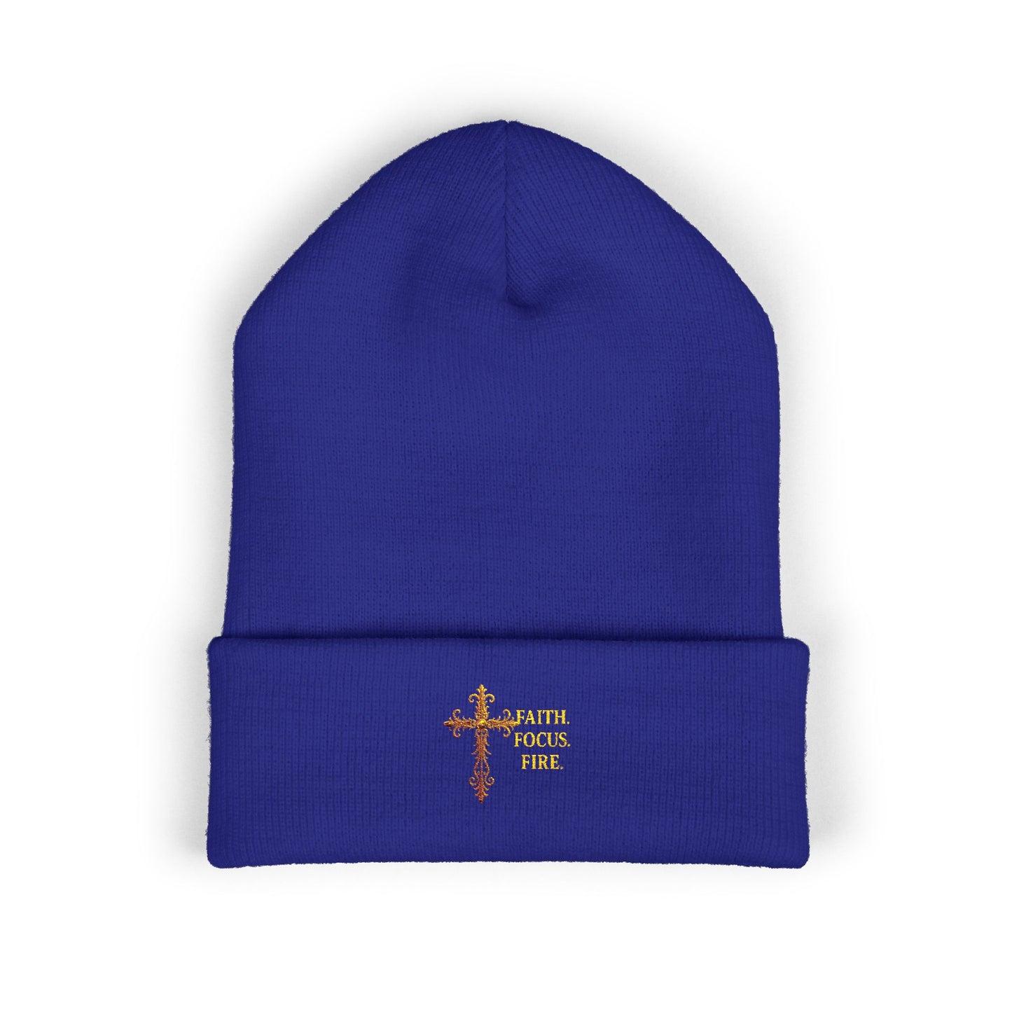 Classic Cuffed Beanie with Embroidered Cross Design - Cozy Gift for Winter, Religious Wear, Fashion Accessory, Holiday Beanie