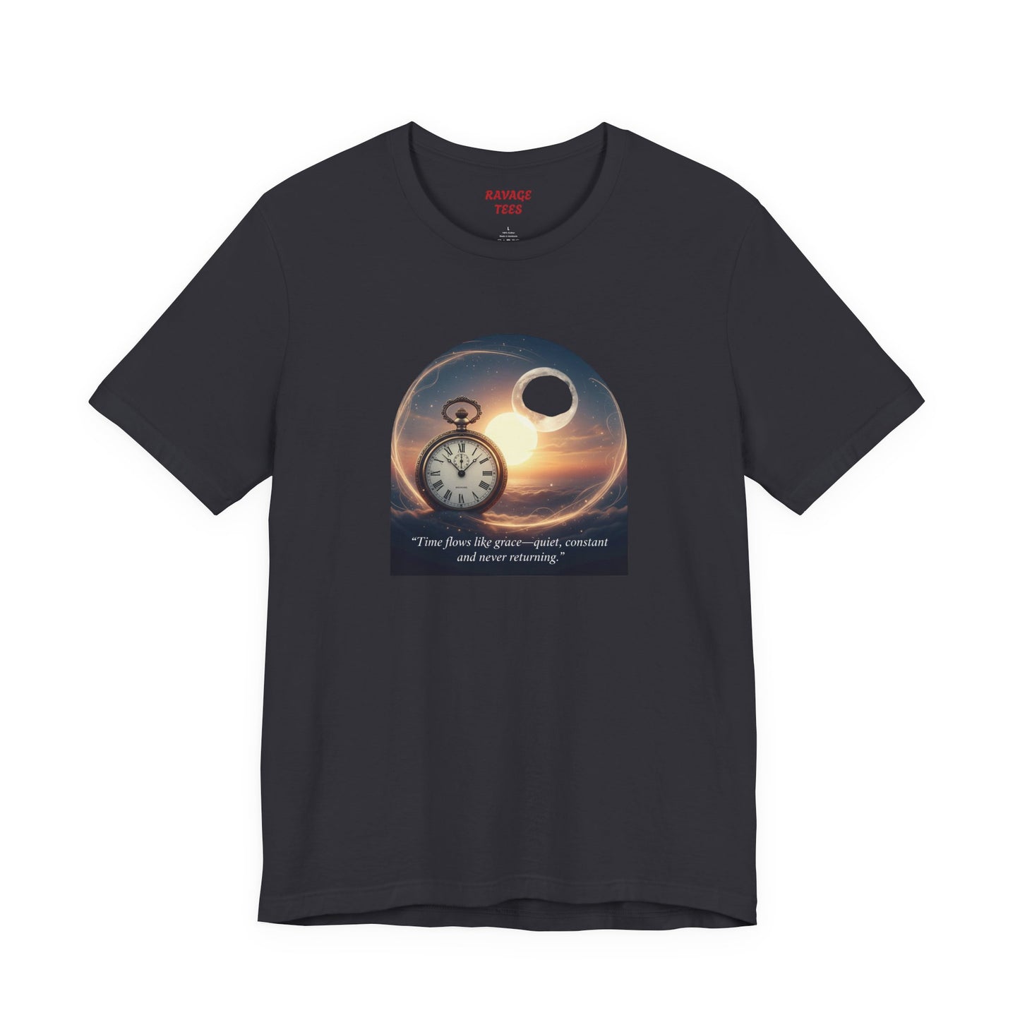 Time Flows Like Grace Cosmic Time Short Sleeve Tee, Celestial T-Shirt, Space Lover Gift, Astrology Shirt, Motivational Tee, Moon Phase Apparel