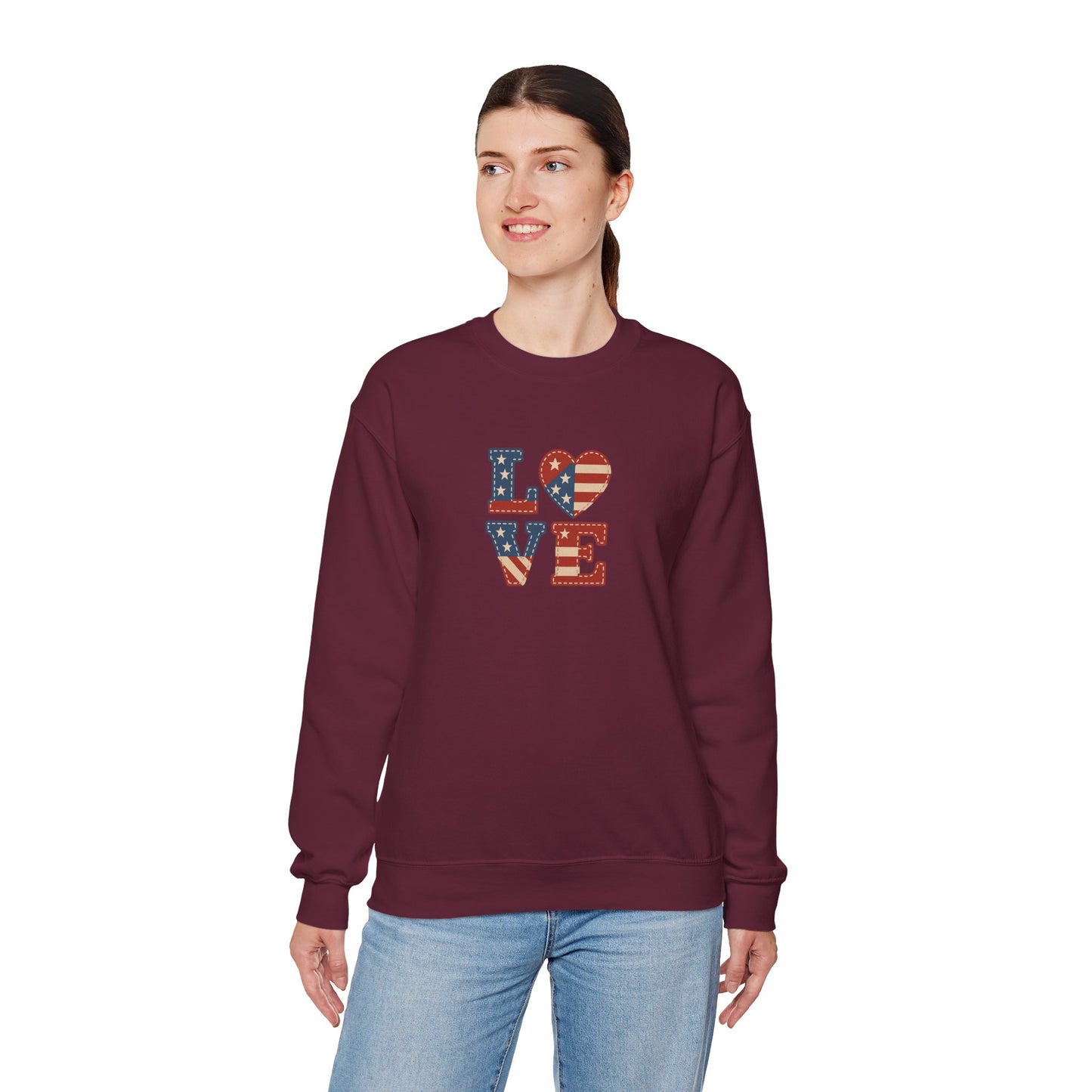 Patriotic Love Sweatshirt | Unisex Crewneck, Cozy Top for Celebrations, Gifts, Independence Day, Casual Style, Everyday Comfort