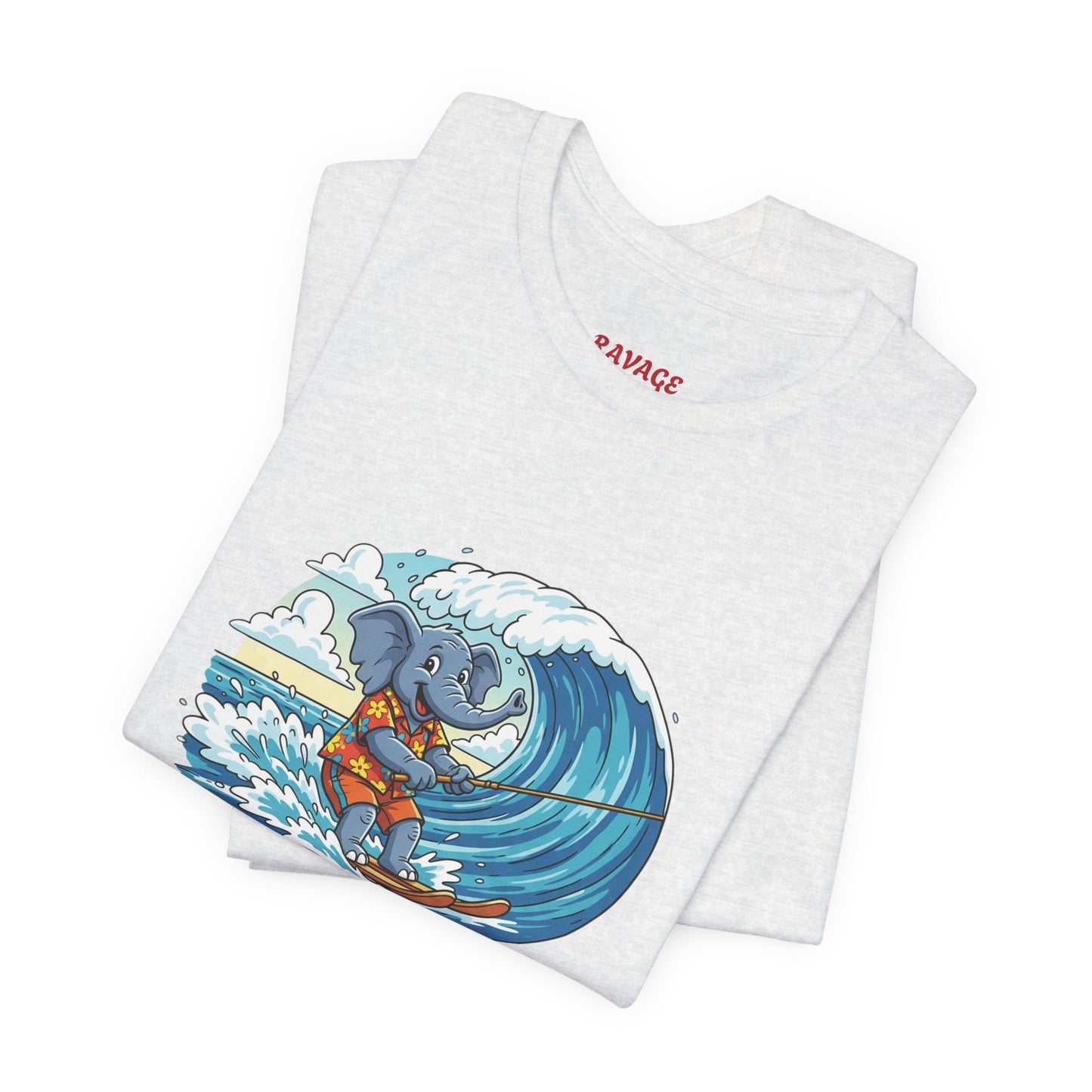 Surfing Elephant Unisex Tee, Beachwear, Cute Animal Shirt, Summer Vibe Tee, Gift for Nature Lovers, Casual Everyday Wear