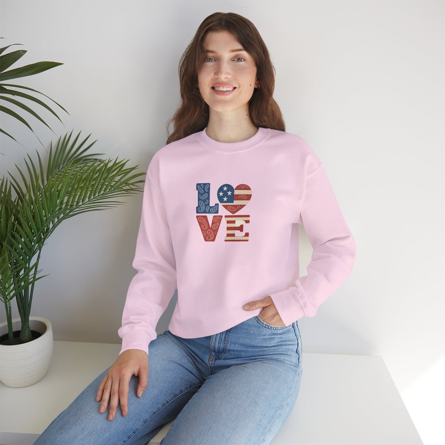 Patriotic Love Sweatshirt | Unisex Crewneck, Cozy Top for Celebrations, Gifts, Independence Day, Casual Style, Everyday Comfort