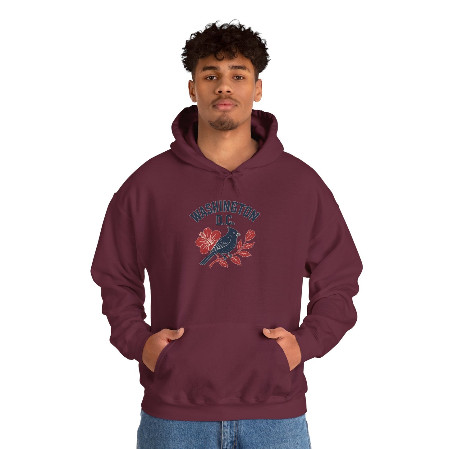 Washington D.C. Floral Hoodie – Unisex Heavy Blend Sweatshirt, Cozy Spring Streetwear, Travel Gift, DC Souvenir, Botanical Graphic Pullover