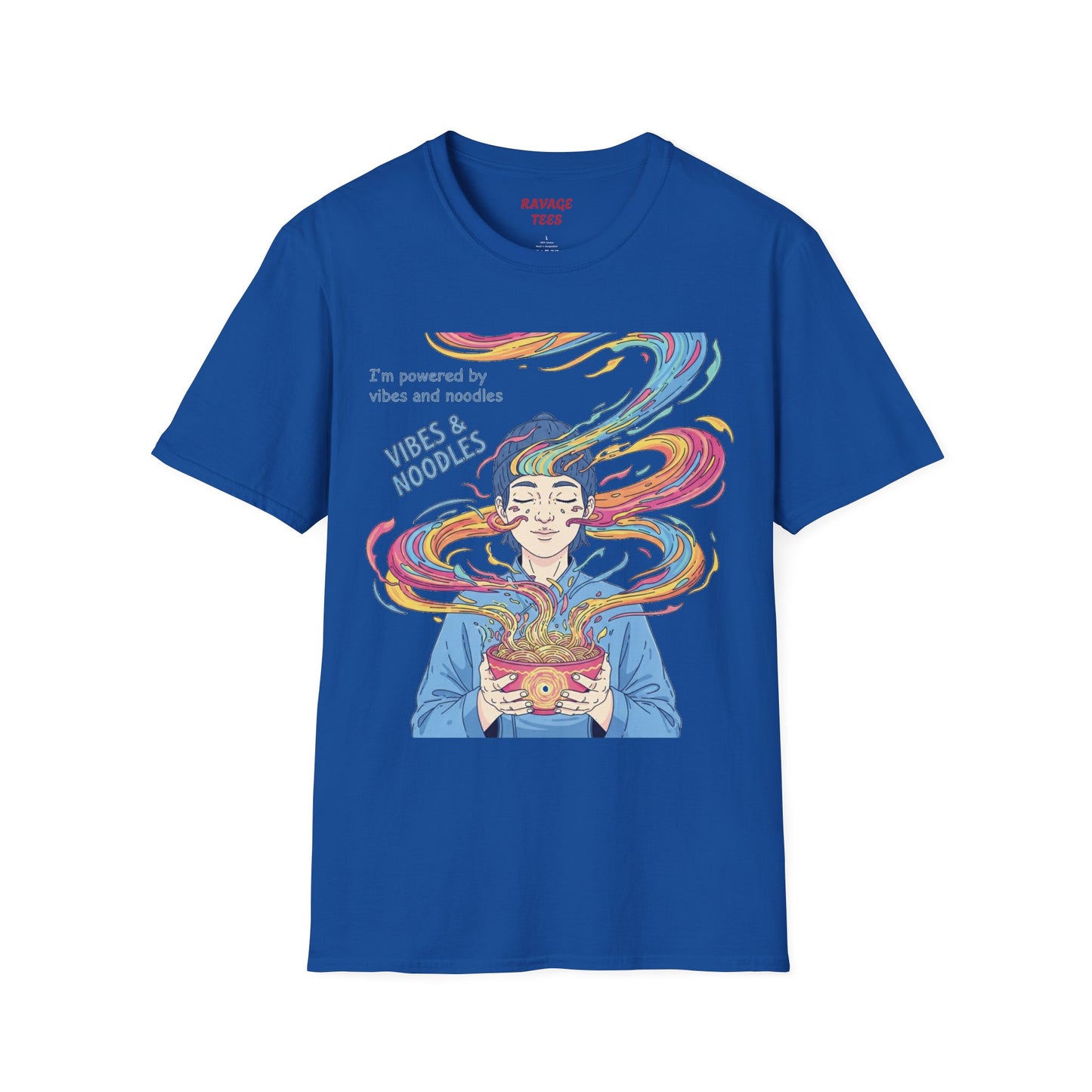 Vibes and Noodles Graphic Tee – Unisex Softstyle T-Shirt, Fun Quirky Apparel, Gift for Food Lovers, Casual Everyday Wear