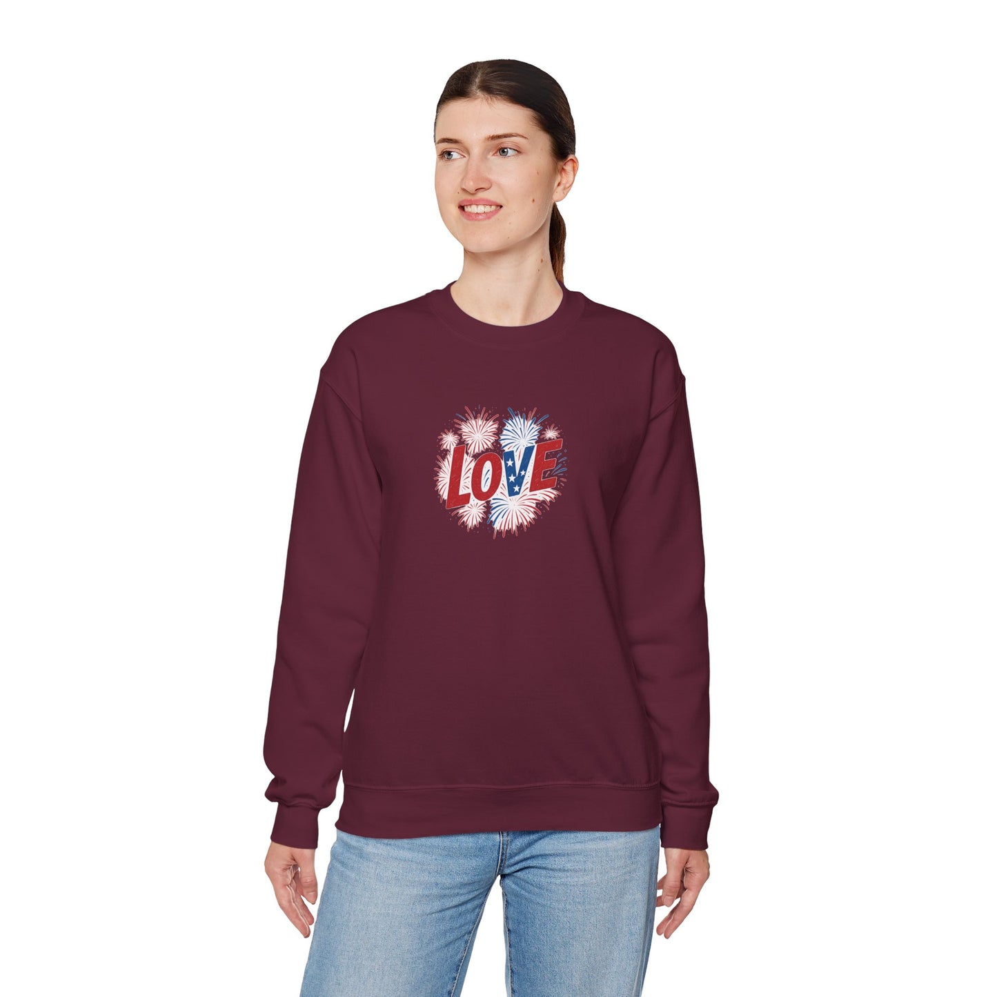 Patriotic Love Sweatshirt | Unisex Crewneck, Cozy Top for Celebrations, Gifts, Independence Day, Casual Style, Everyday Comfort