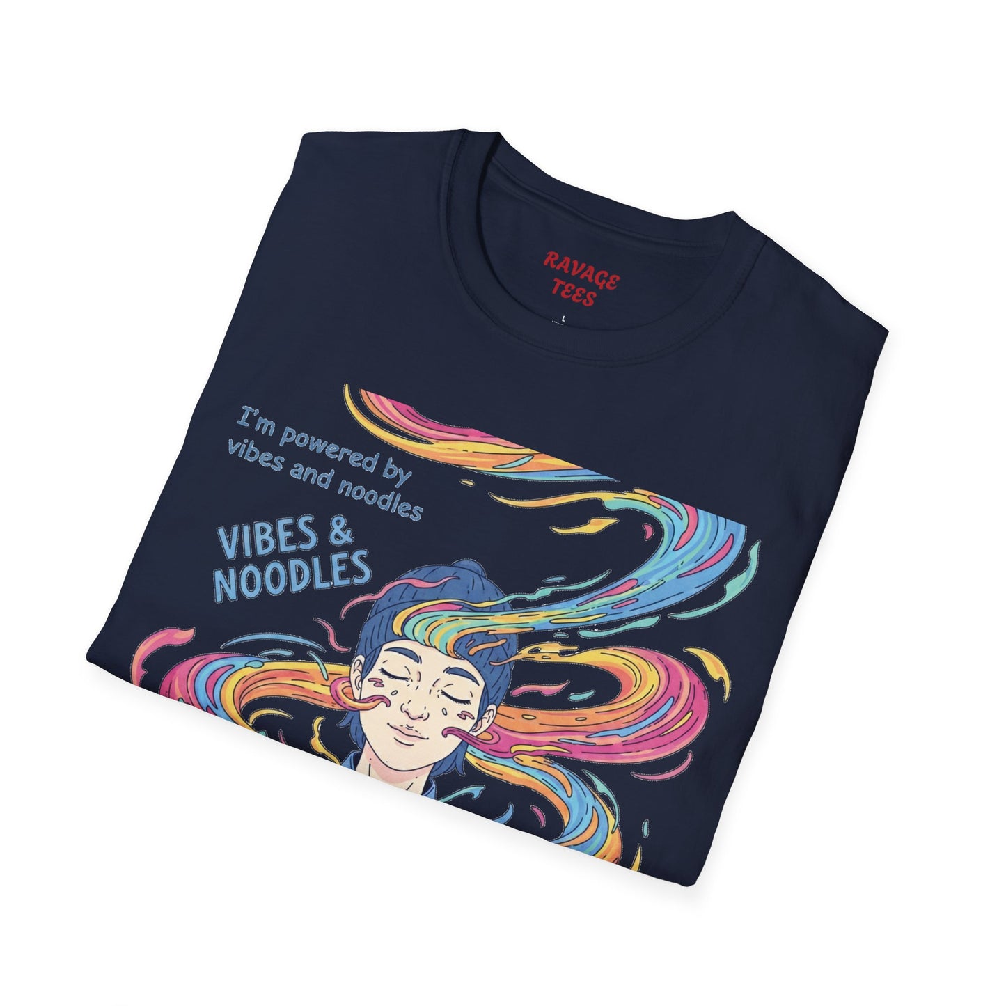 Vibes and Noodles Graphic Tee – Unisex Softstyle T-Shirt, Fun Quirky Apparel, Gift for Food Lovers, Casual Everyday Wear