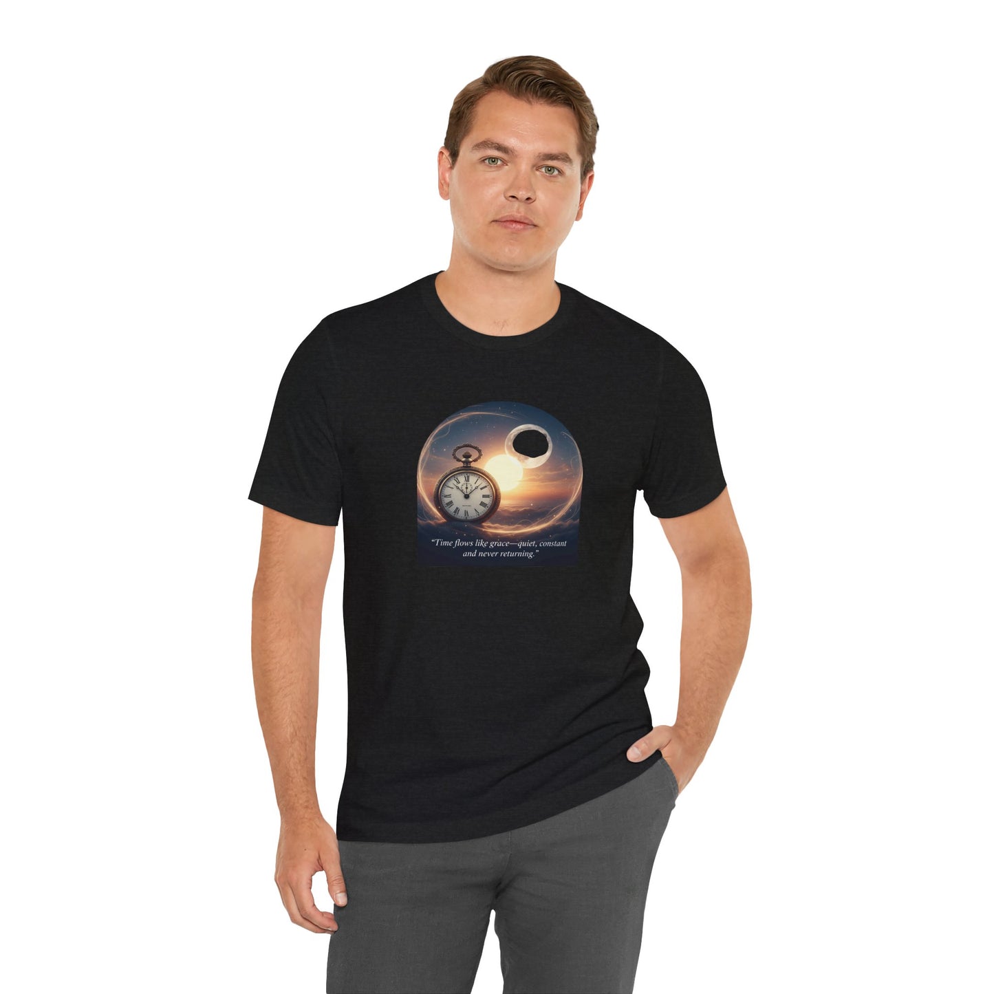 Time Flows Like Grace Cosmic Time Short Sleeve Tee, Celestial T-Shirt, Space Lover Gift, Astrology Shirt, Motivational Tee, Moon Phase Apparel