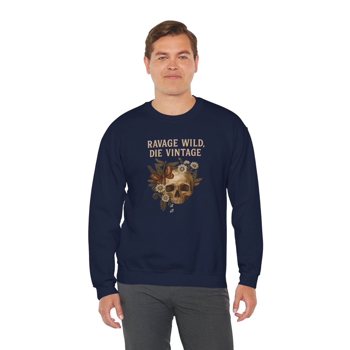 RAVAGE WILD DIE VINTAGE Unisex Crewneck Sweatshirt – Heavy Blend Pullover for Casual Wear | Cozy Streetwear Gift for Her, Feminist Fashion Statement