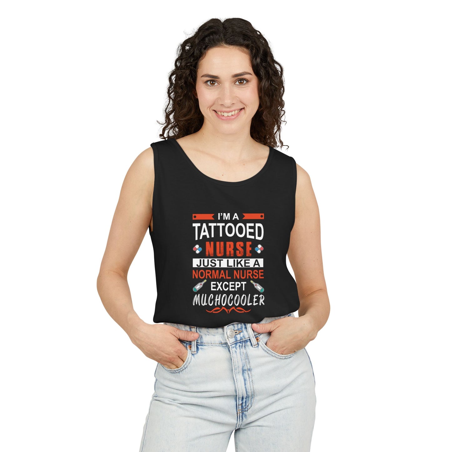 Tattooed Nurse Garment-Dyed Tank Top, Gift for Nurses, Casual Summer Wear