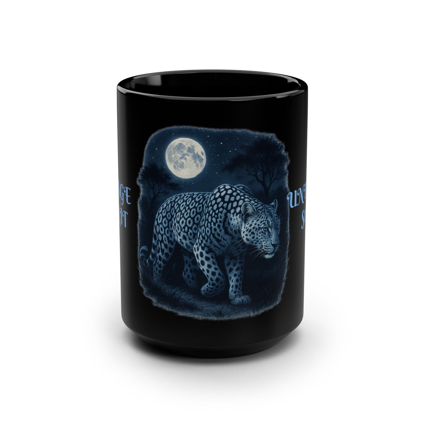 RAVAGE SPIRIT UNTAMED SOUL Black Mug with Leopard Design, Ideal for Animal Lovers, Great for Coffee, Tea, Gifts, Home Decor, Wildlife Enthusiasts