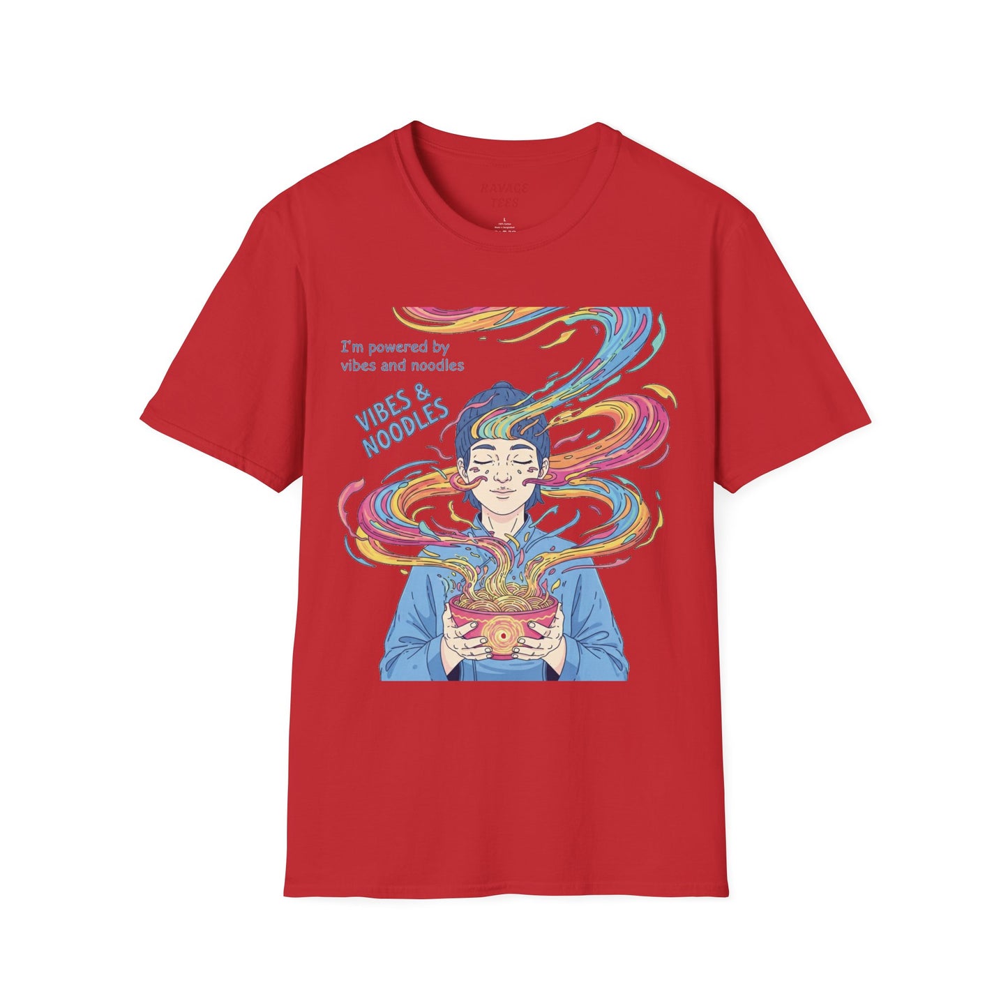 Vibes and Noodles Graphic Tee – Unisex Softstyle T-Shirt, Fun Quirky Apparel, Gift for Food Lovers, Casual Everyday Wear