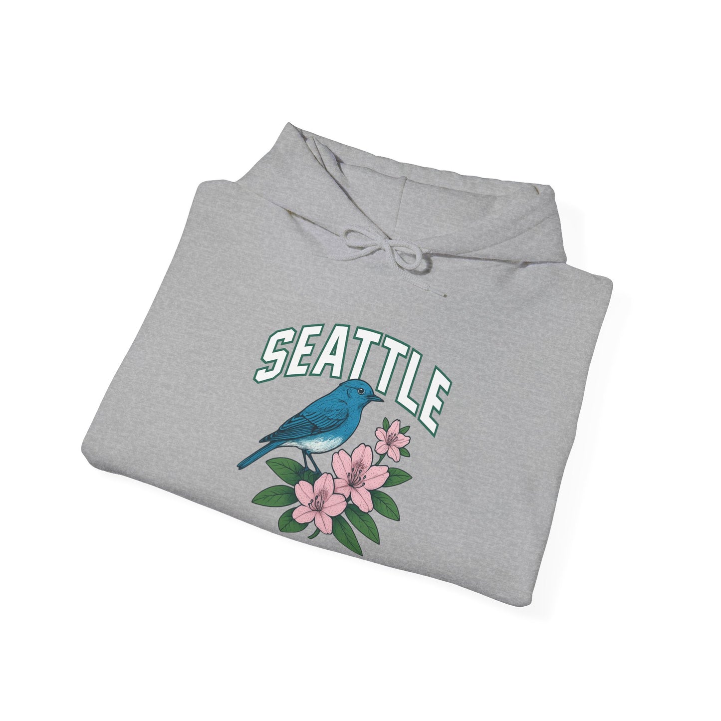 Seattle Bird & Floral Unisex Hoodie, Cozy Sweatshirt, Gift for Nature Lovers, Casual Wear, Travel Souvenir, Relaxed Style