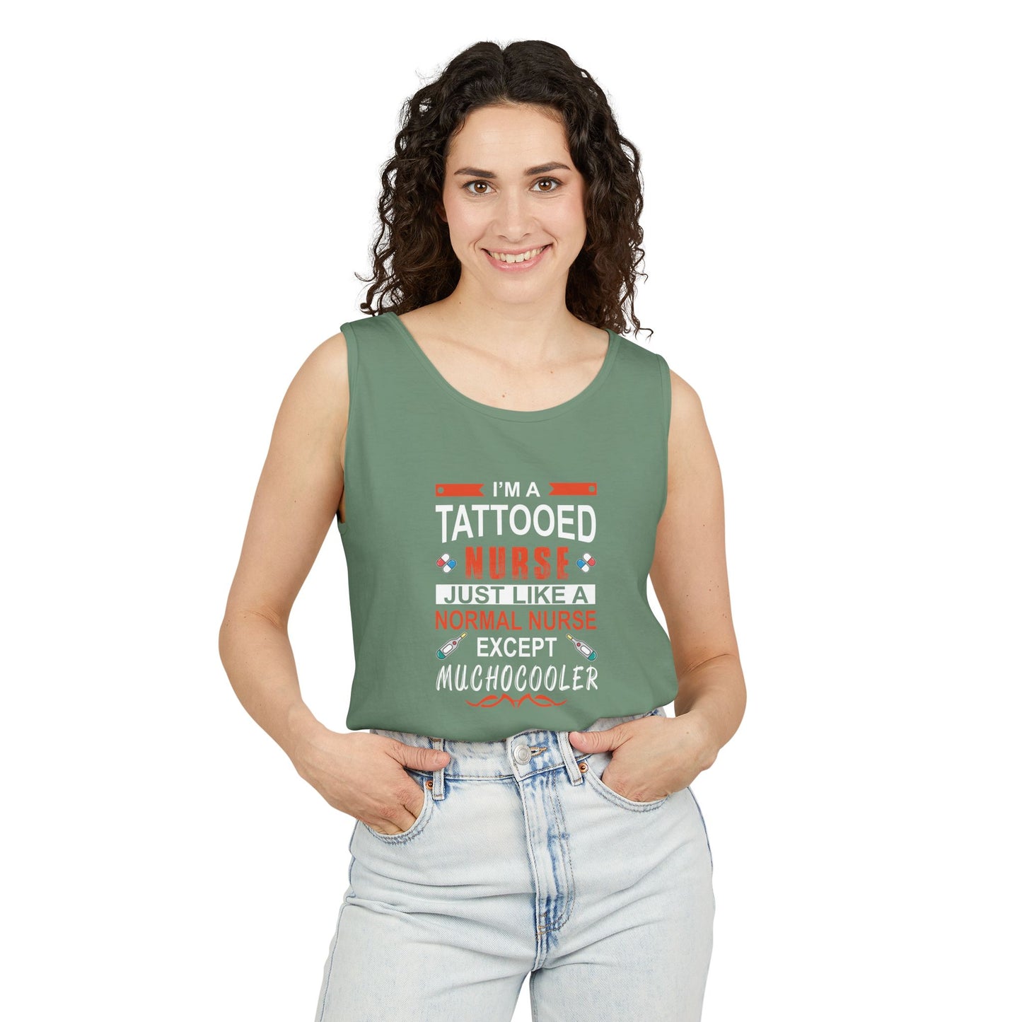 Tattooed Nurse Garment-Dyed Tank Top, Gift for Nurses, Casual Summer Wear