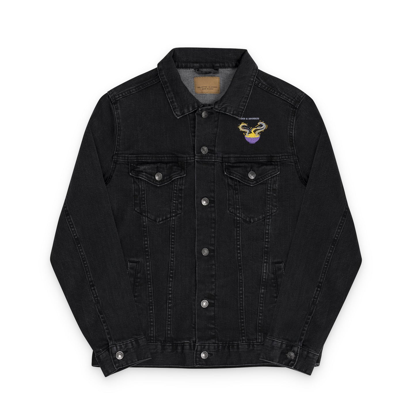 Embroidered Vibes & Noodles Unisex Denim Jacket by Ravage Tees | Premium Streetwear Fashion