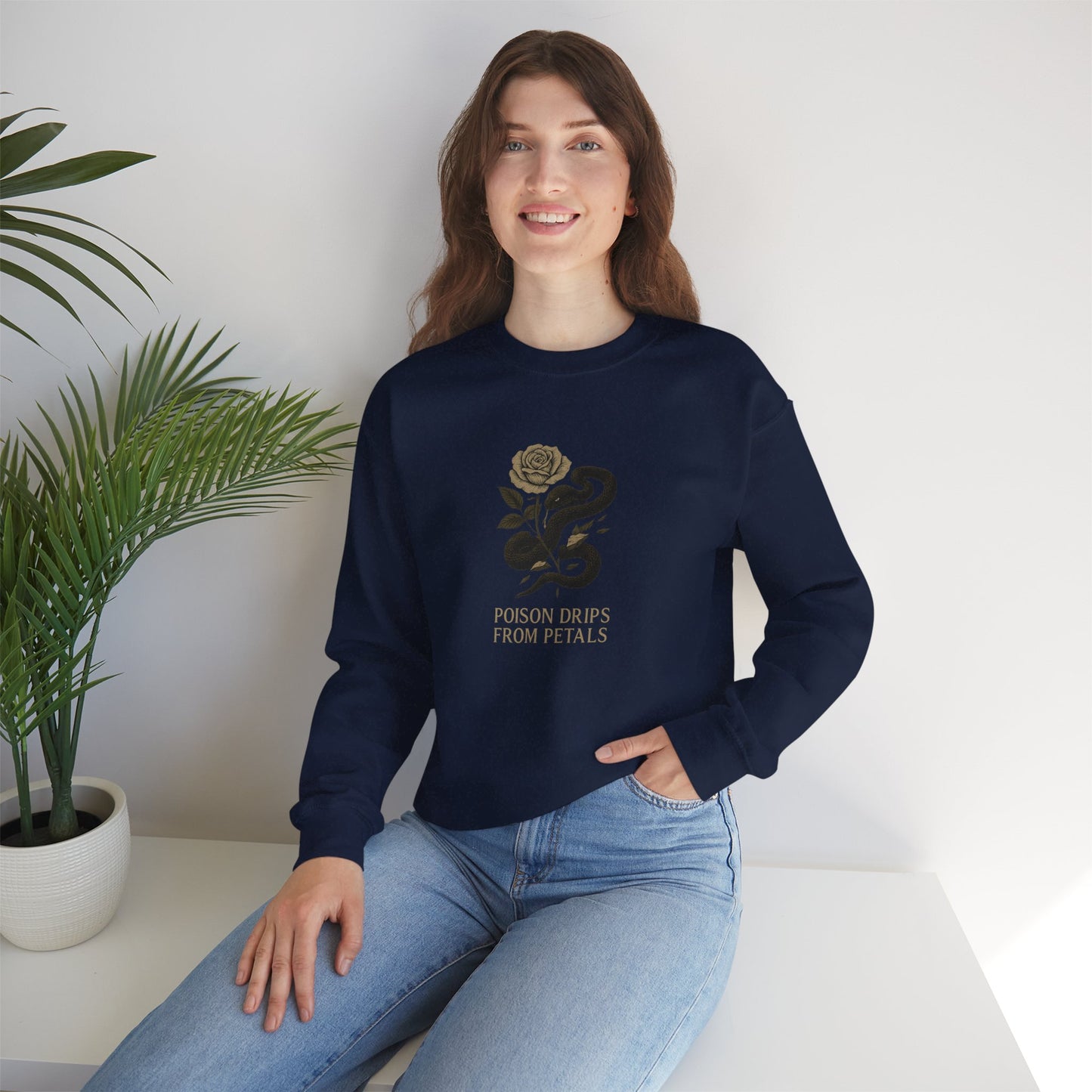 POISON DRIPS FROM PETALS Unisex Crewneck Sweatshirt – Heavy Blend Pullover for Casual Wear | Cozy Streetwear Gift for Her, Feminist Fashion Statement