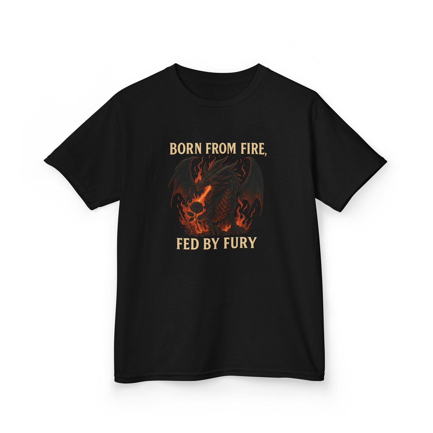 Unisex Fierce Spirit Kids Tee | Born from Fire, Fed by Fury | Cool Graphic Youth Shirt | Bold Kids Apparel | Gift for Boys and girls