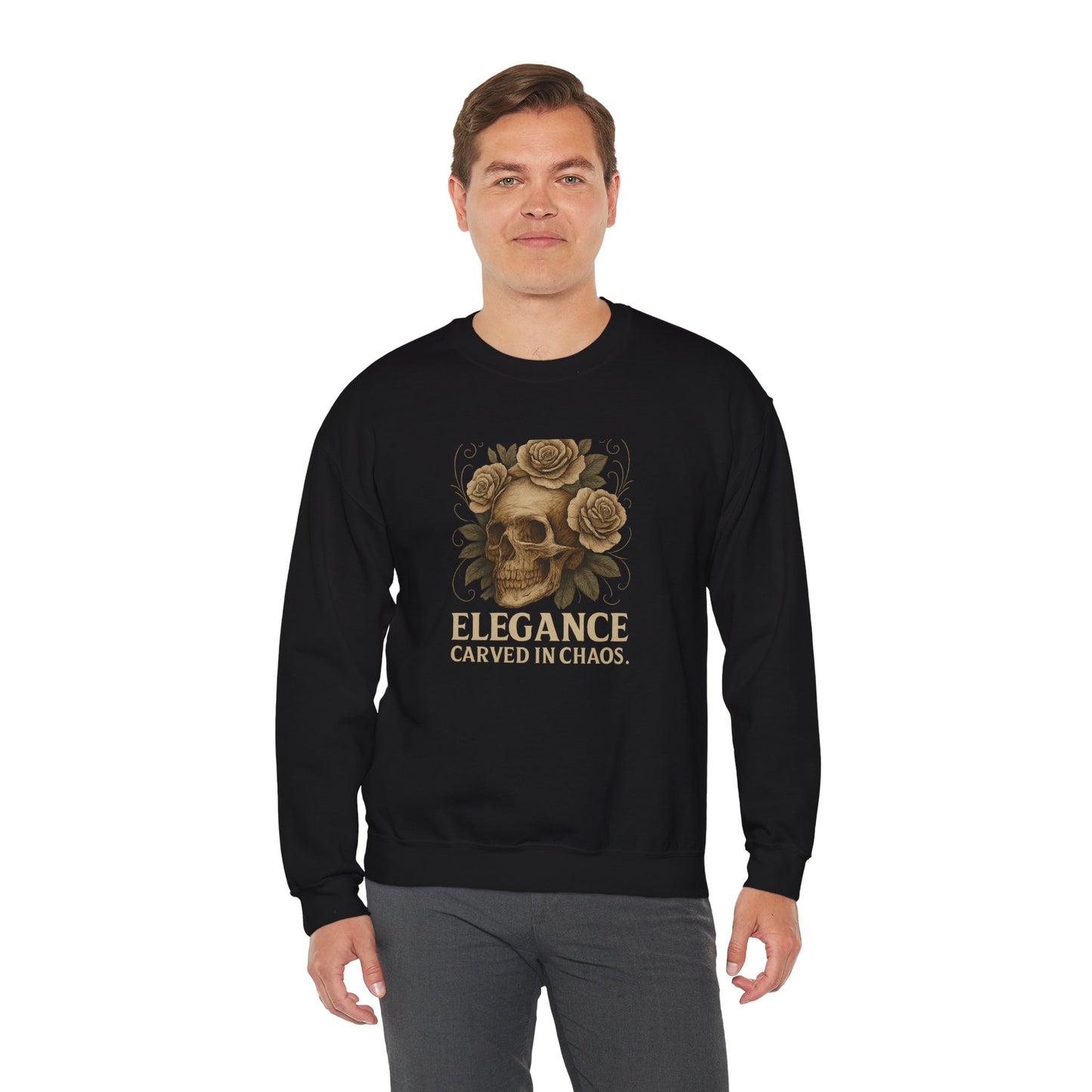 ELEGANCE CARVED IN CHAOS Unisex Crewneck Sweatshirt – Heavy Blend Pullover for Casual Wear | Cozy Streetwear Gift for Her, Feminist Fashion Statement