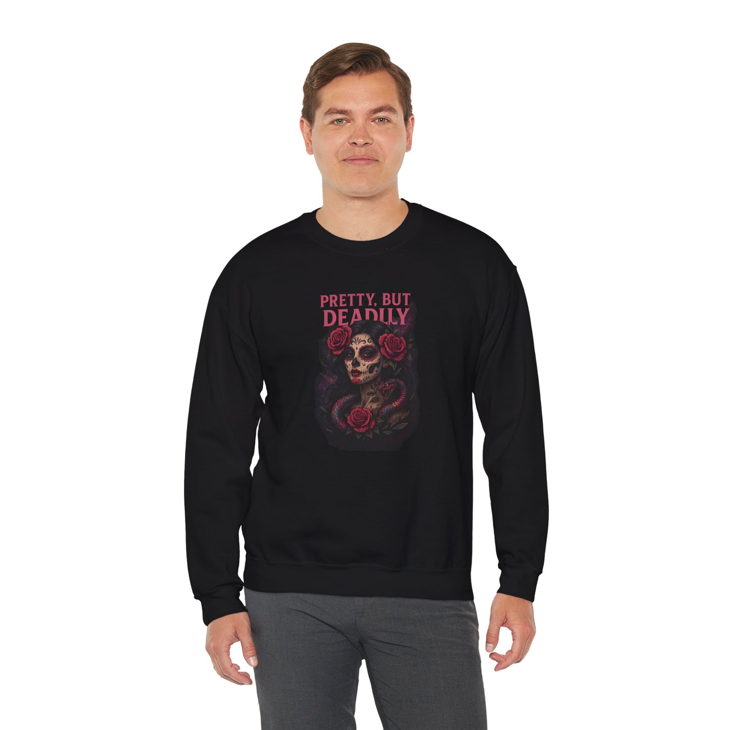 PRETTY BUT DEADLY Unisex Crewneck Sweatshirt – Heavy Blend Pullover for Casual Wear | Cozy Streetwear Gift for Her, Feminist Fashion Statement