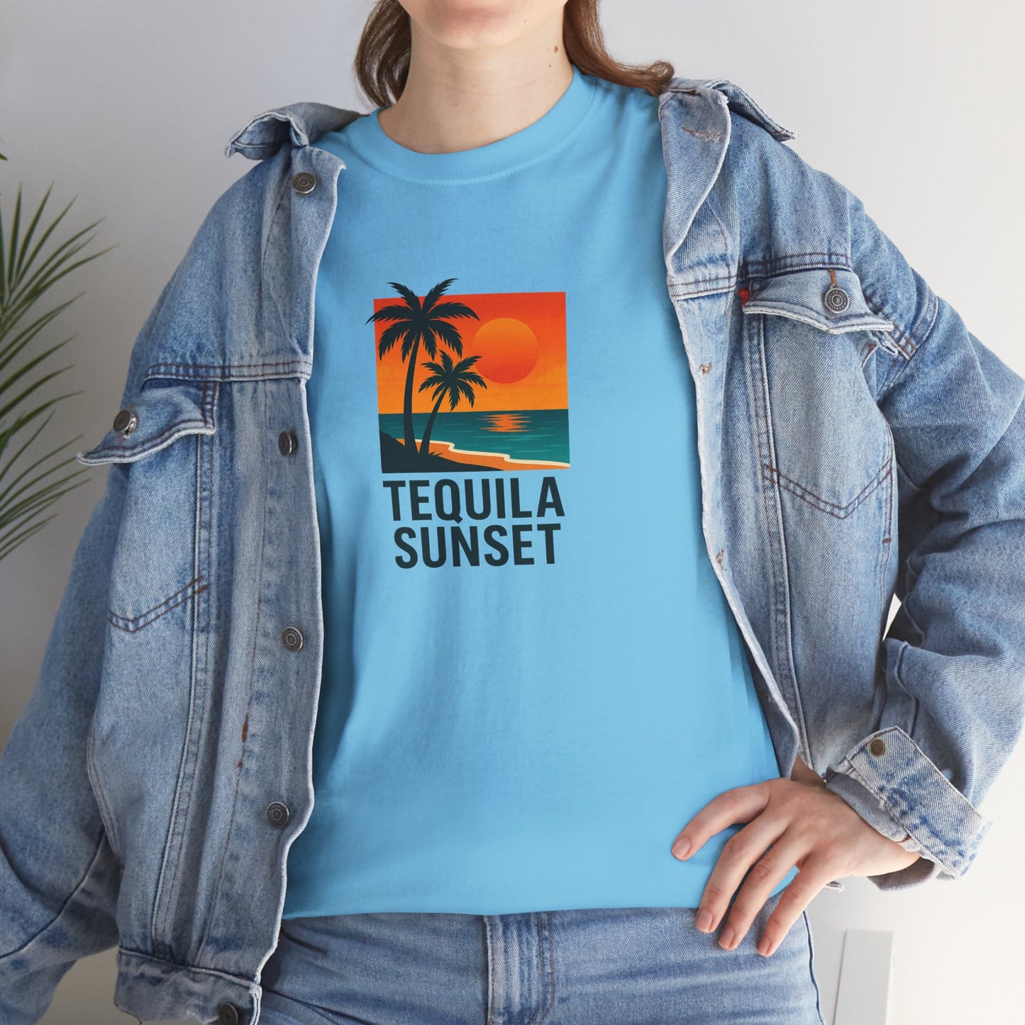 Tequila Sunset Unisex Heavy Cotton Tee | Beachwear, Vacation Shirt, Tropical Vibes