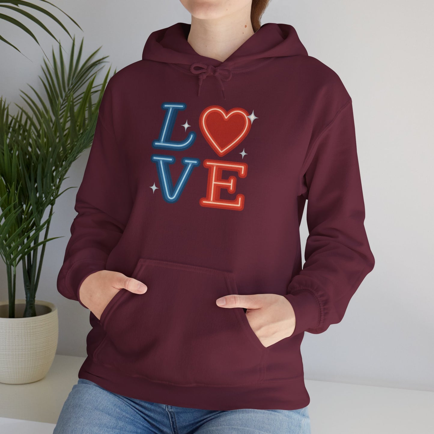 Unisex Hooded Sweatshirt with 'LOVE' Design - Cozy Gift for Friends, Valentine's Day, Casual Wear, Relaxation, Everyday Use