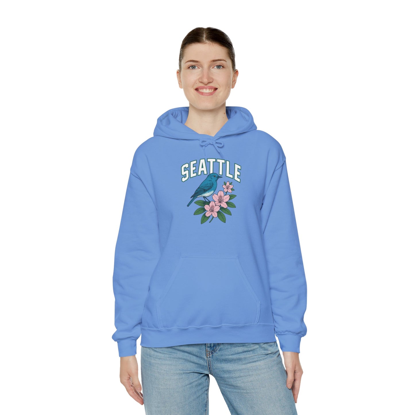 Seattle Bird & Floral Unisex Hoodie, Cozy Sweatshirt, Gift for Nature Lovers, Casual Wear, Travel Souvenir, Relaxed Style