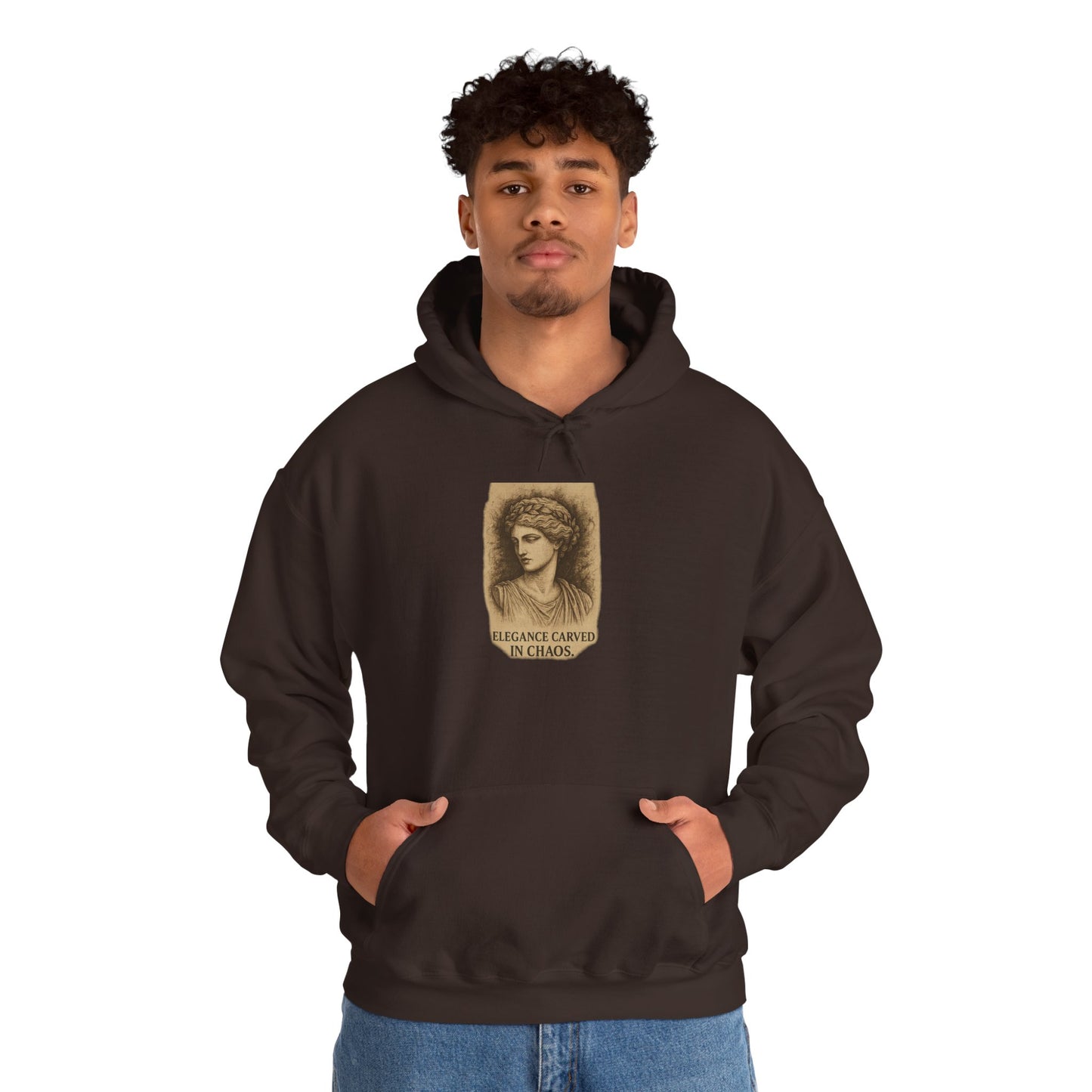 ELEGEANCE CARVED IN CHAOS Graphic Hoodie – Unisex Pullover Sweatshirt for Nature Lovers | Cozy Streetwear for Spring, Casual Wear & Eco-Friendly Gifts