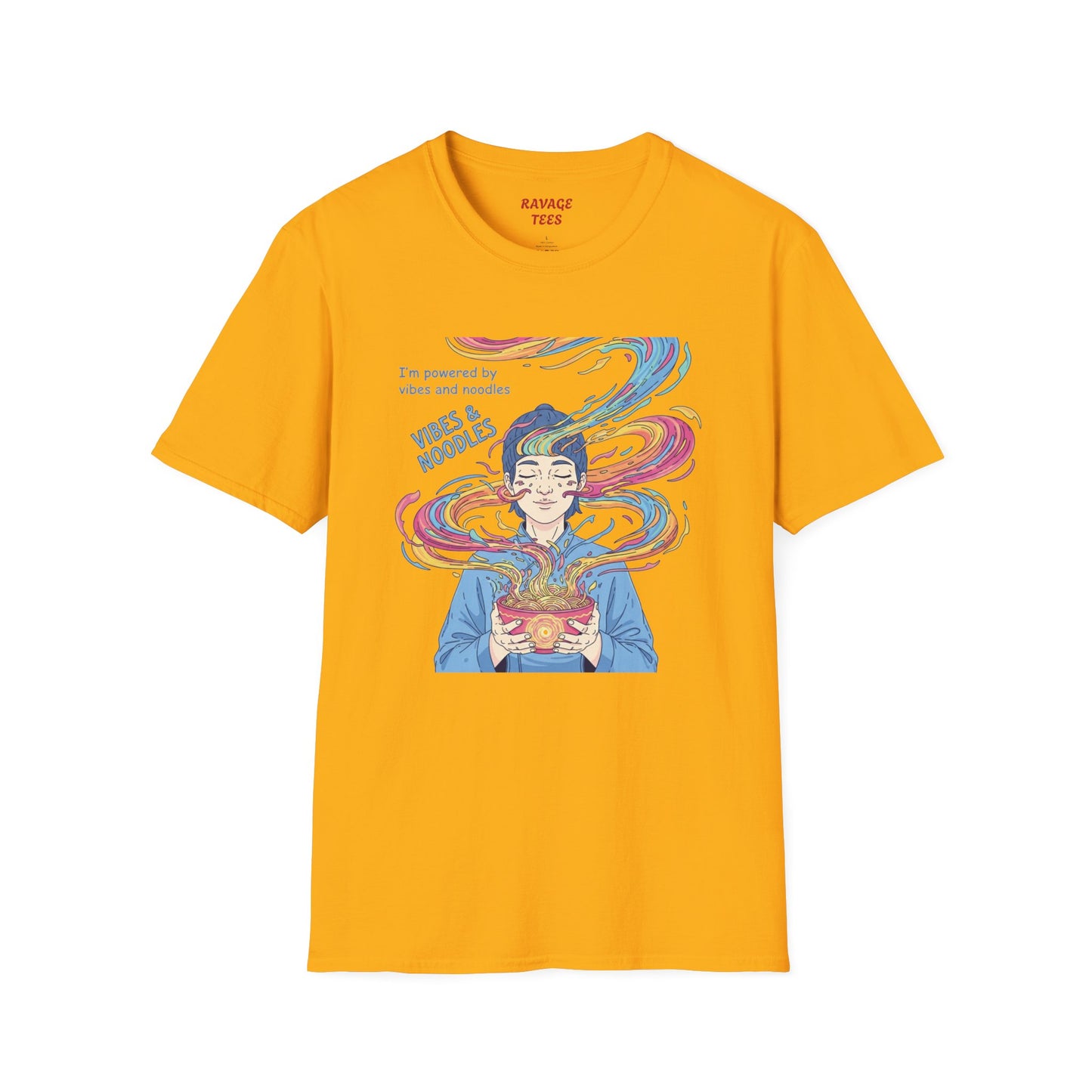 Vibes and Noodles Graphic Tee – Unisex Softstyle T-Shirt, Fun Quirky Apparel, Gift for Food Lovers, Casual Everyday Wear