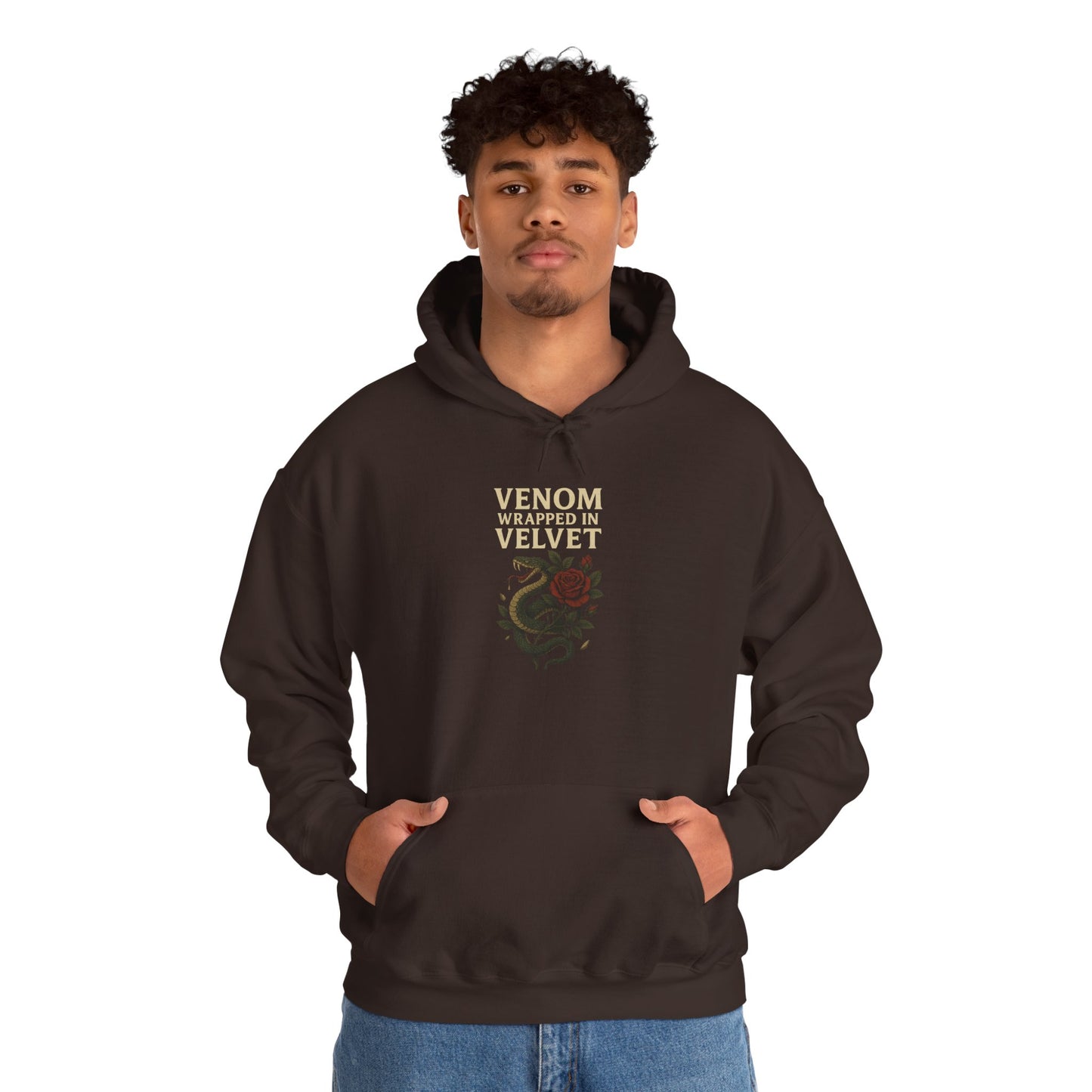 VENOM WRAPPED IN VELVET Graphic Hoodie – Unisex Pullover Sweatshirt for Nature Lovers | Cozy Streetwear for Spring, Casual Wear & Eco-Friendly Gifts