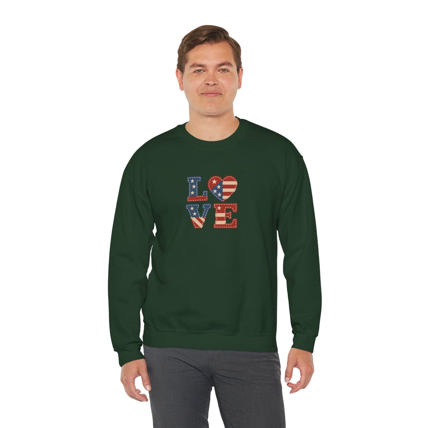 Patriotic Love Sweatshirt | Unisex Crewneck, Cozy Top for Celebrations, Gifts, Independence Day, Casual Style, Everyday Comfort