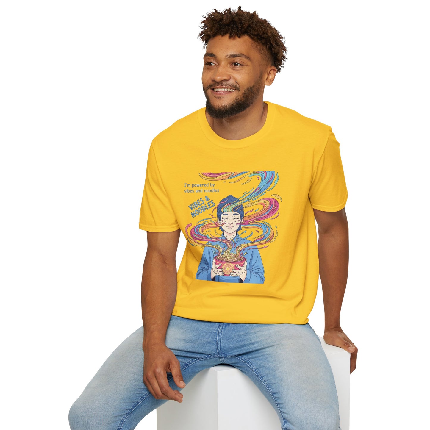 Vibes and Noodles Graphic Tee – Unisex Softstyle T-Shirt, Fun Quirky Apparel, Gift for Food Lovers, Casual Everyday Wear