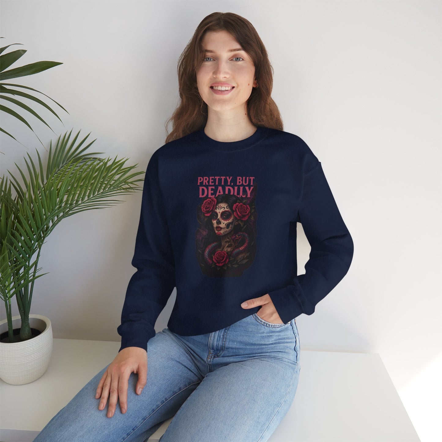 PRETTY BUT DEADLY Unisex Crewneck Sweatshirt – Heavy Blend Pullover for Casual Wear | Cozy Streetwear Gift for Her, Feminist Fashion Statement