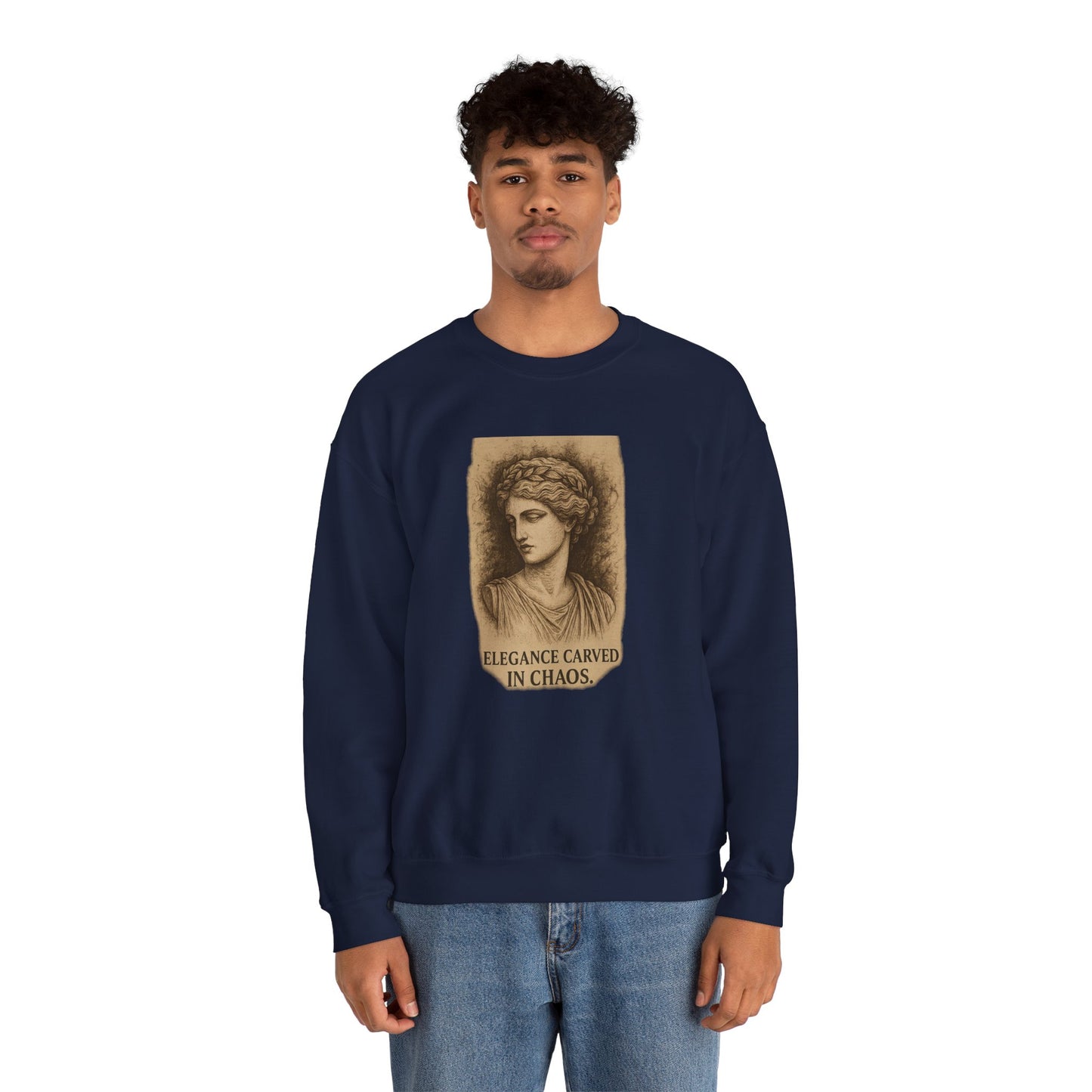 ELEGANCE CARVED IN CHAOS Unisex Crewneck Sweatshirt – Heavy Blend Pullover for Casual Wear | Cozy Streetwear Gift for Her, Feminist Fashion Statement