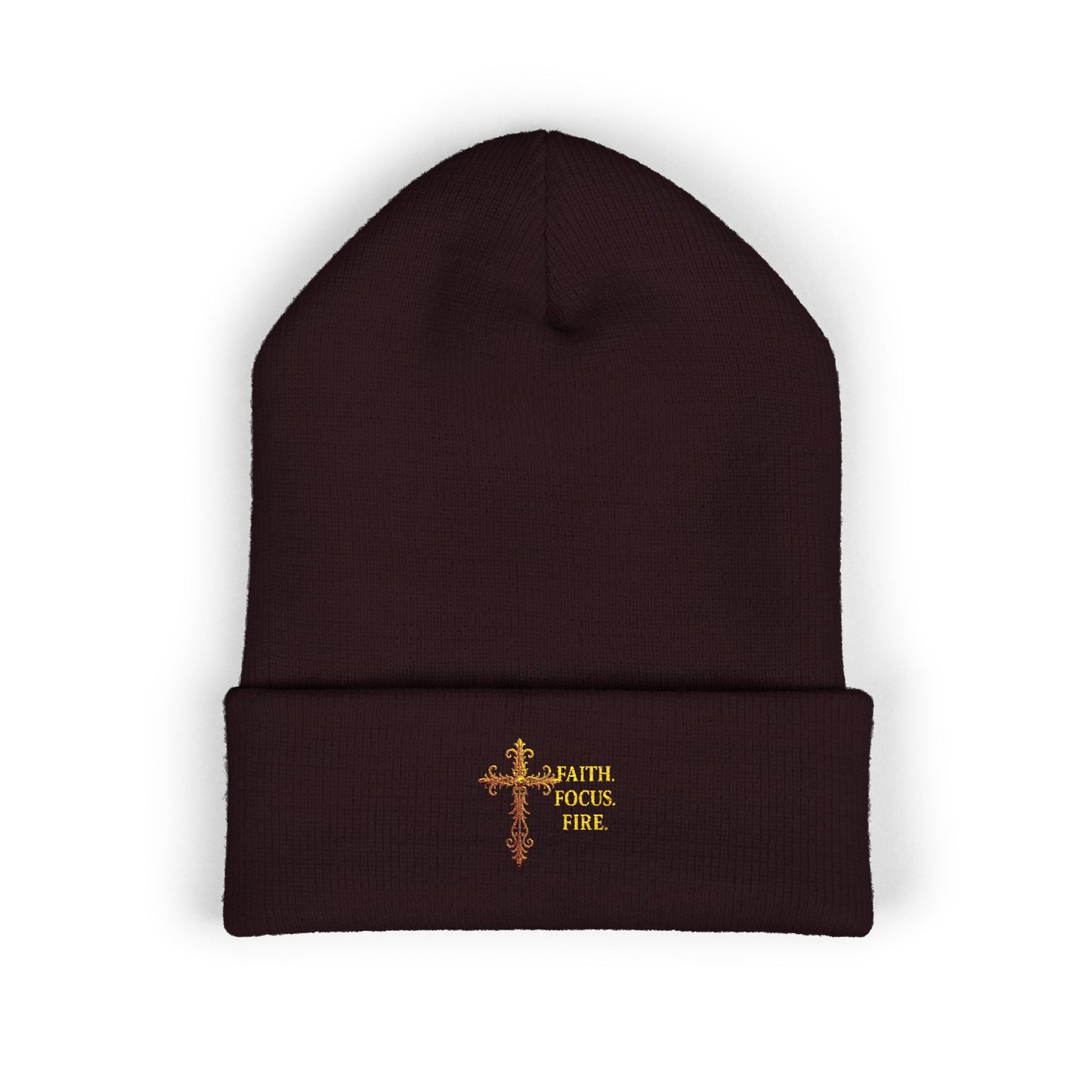 Classic Cuffed Beanie with Embroidered Cross Design - Cozy Gift for Winter, Religious Wear, Fashion Accessory, Holiday Beanie