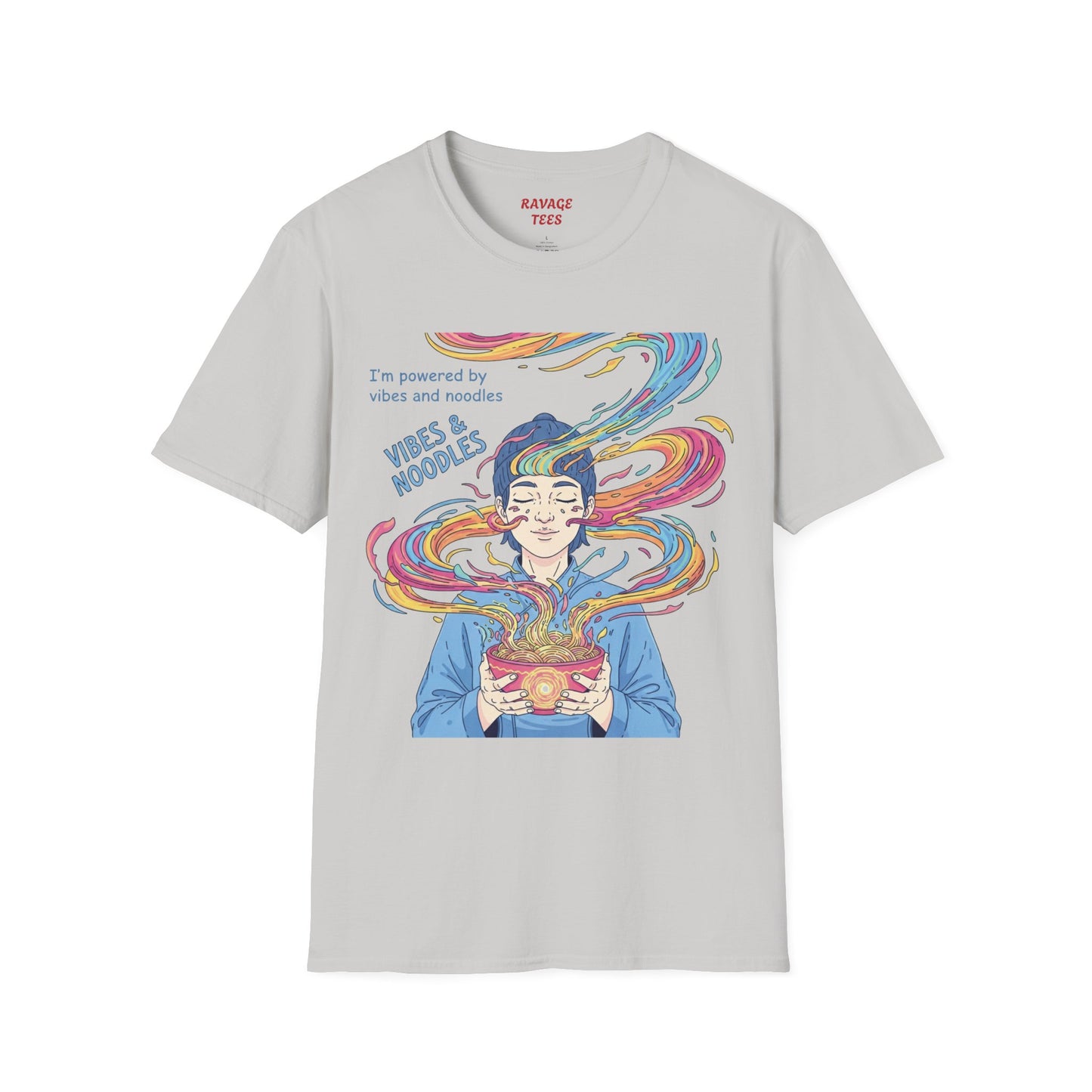 Vibes and Noodles Graphic Tee – Unisex Softstyle T-Shirt, Fun Quirky Apparel, Gift for Food Lovers, Casual Everyday Wear