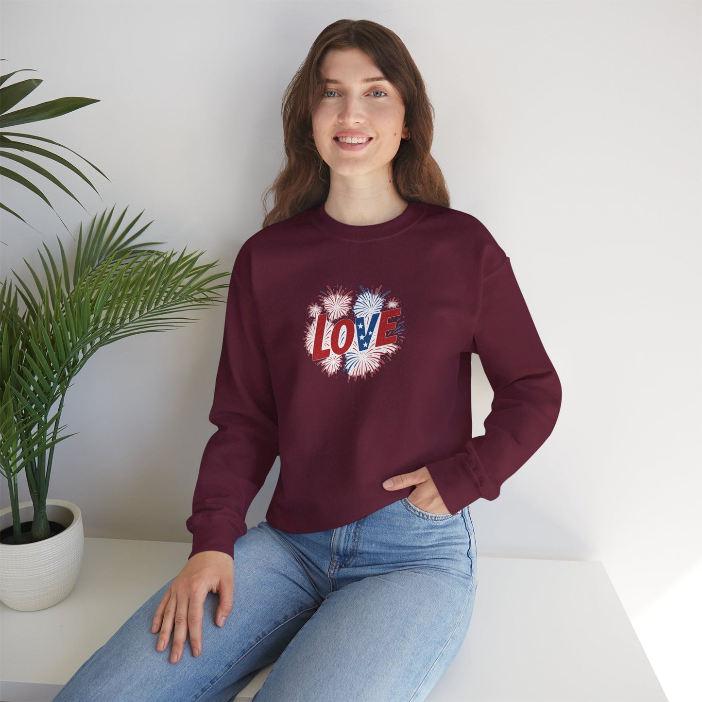 Patriotic Love Sweatshirt | Unisex Crewneck, Cozy Top for Celebrations, Gifts, Independence Day, Casual Style, Everyday Comfort
