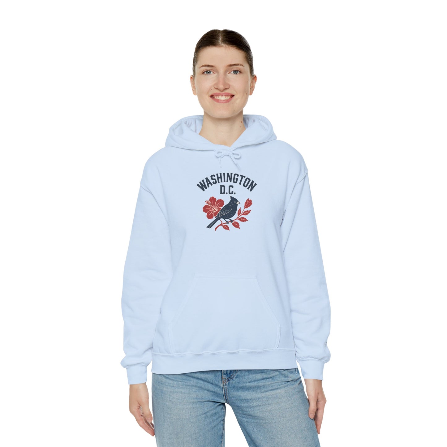 Washington D.C. Floral Hoodie – Unisex Heavy Blend Sweatshirt, Cozy Spring Streetwear, Travel Gift, DC Souvenir, Botanical Graphic Pullover