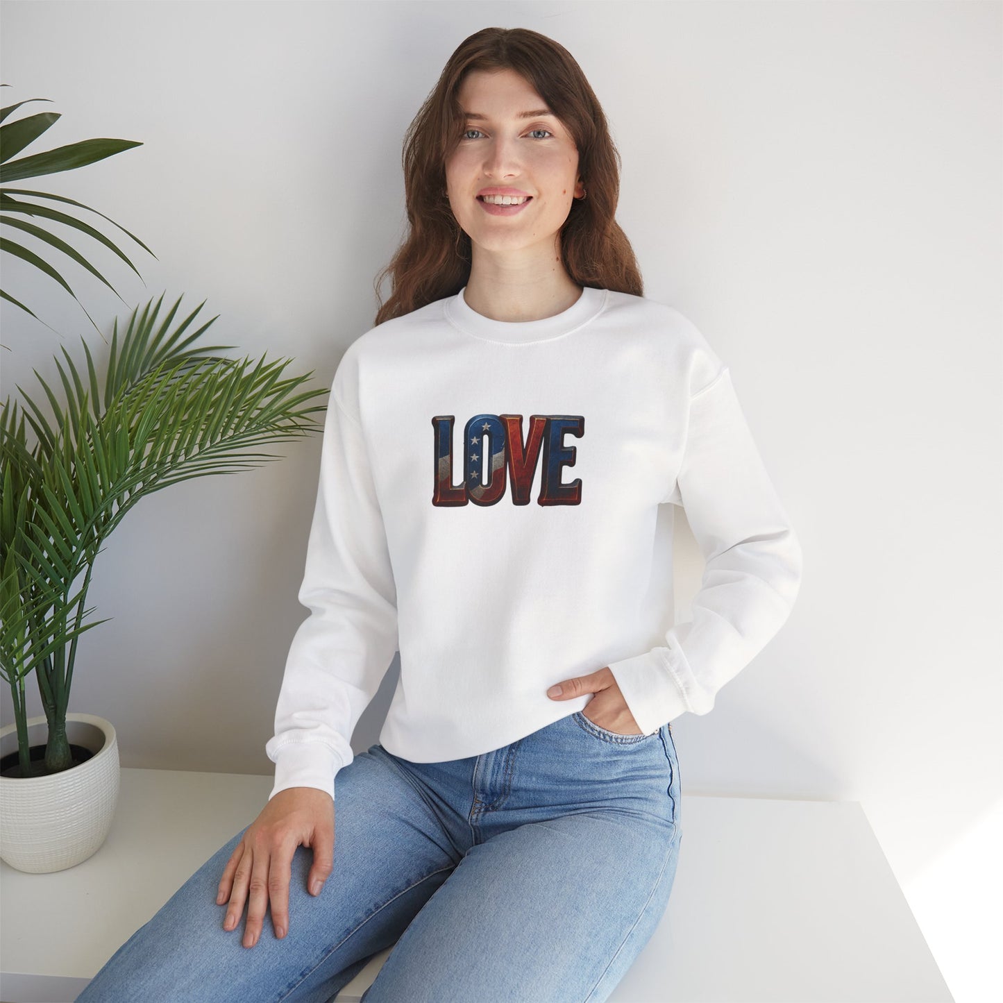 Patriotic Love Sweatshirt | Unisex Crewneck, Cozy Top for Celebrations, Gifts, Independence Day, Casual Style, Everyday Comfort