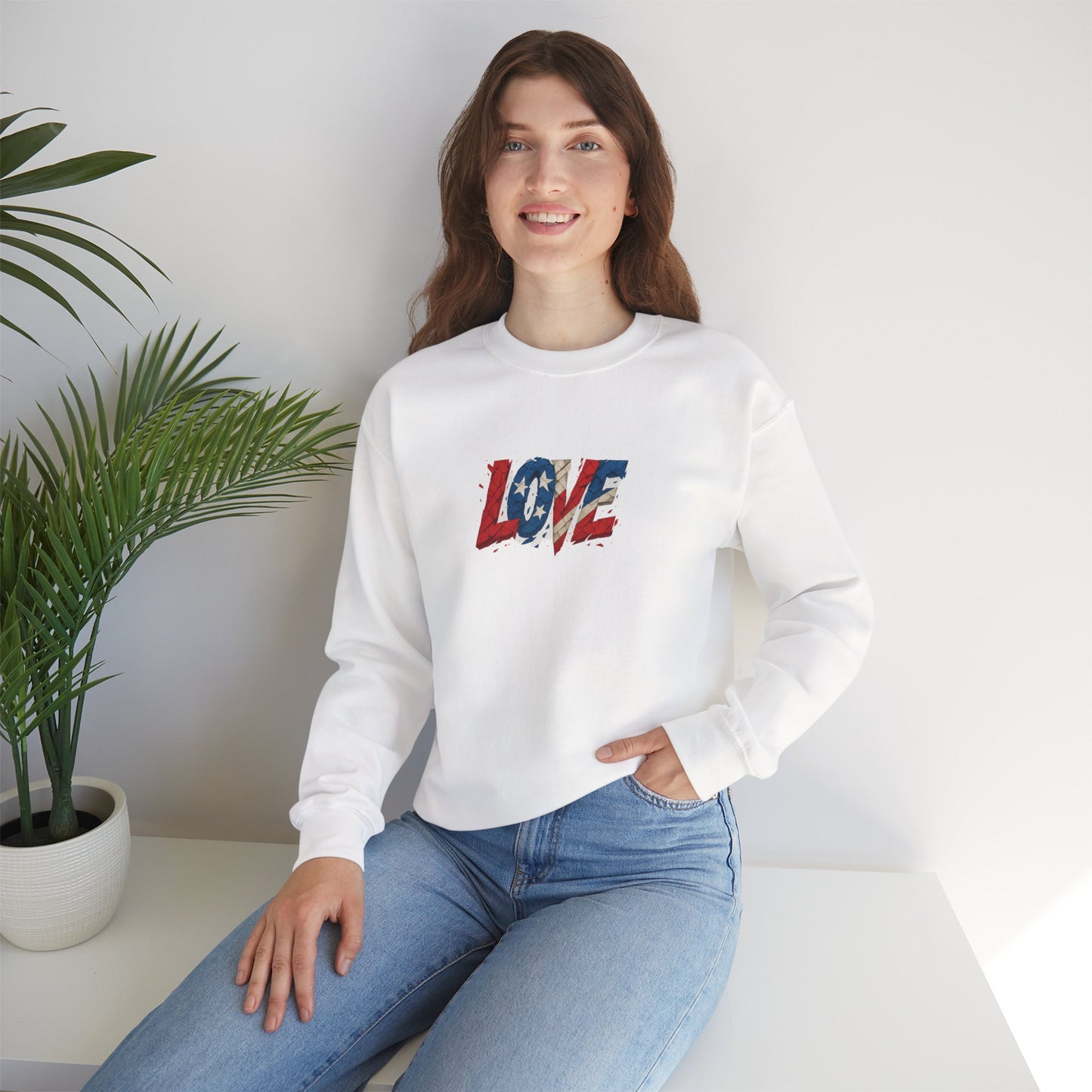 Patriotic Love Sweatshirt | Unisex Crewneck, Cozy Top for Celebrations, Gifts, Independence Day, Casual Style, Everyday Comfort