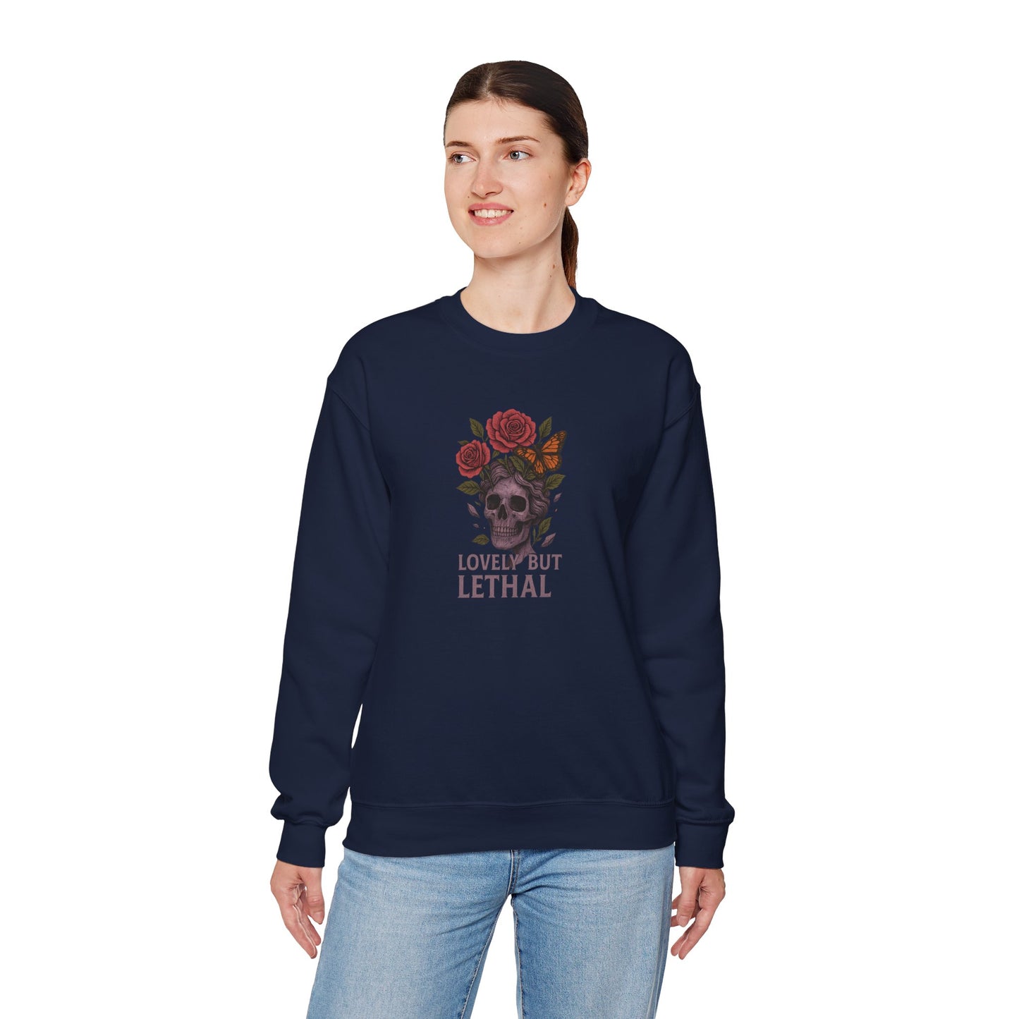 LOVELY BUT LETHAL Unisex Crewneck Sweatshirt – Heavy Blend Pullover for Casual Wear | Cozy Streetwear Gift for Her, Feminist Fashion Statement