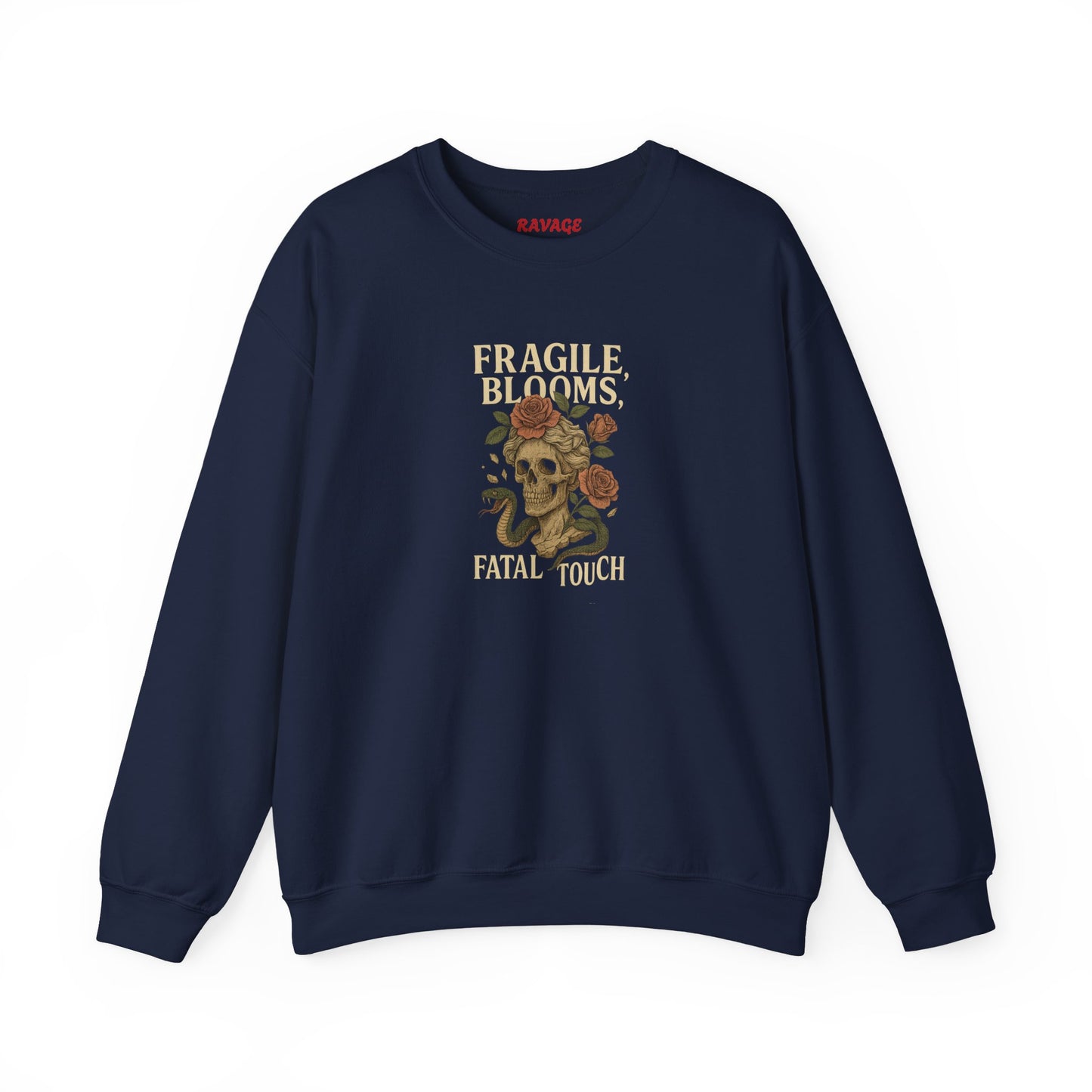 FRAGILE BLOOMS FATAL TOUCH Unisex Crewneck Sweatshirt – Heavy Blend Pullover for Casual Wear | Cozy Streetwear Gift for Her, Feminist Fashion Statement