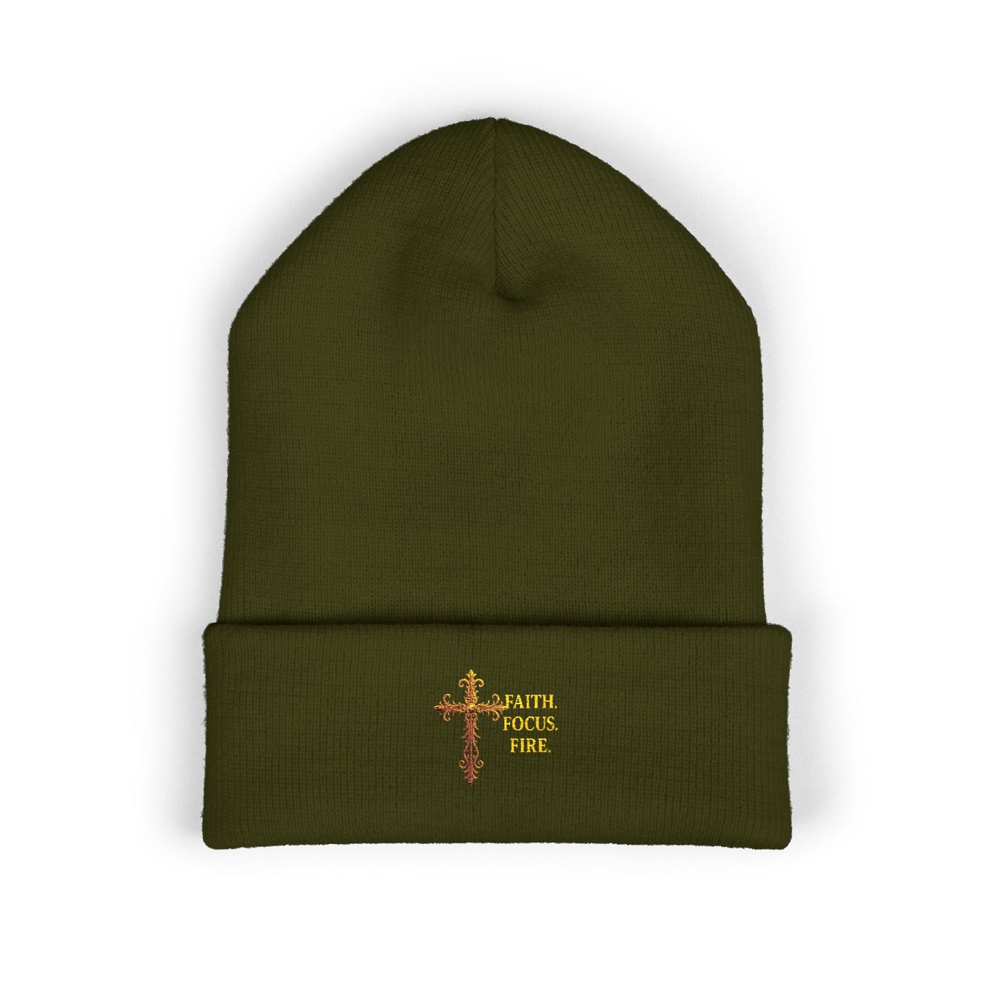 Classic Cuffed Beanie with Embroidered Cross Design - Cozy Gift for Winter, Religious Wear, Fashion Accessory, Holiday Beanie