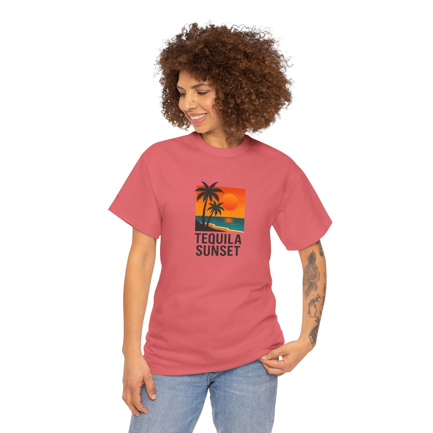 Tequila Sunset Unisex Heavy Cotton Tee | Beachwear, Vacation Shirt, Tropical Vibes